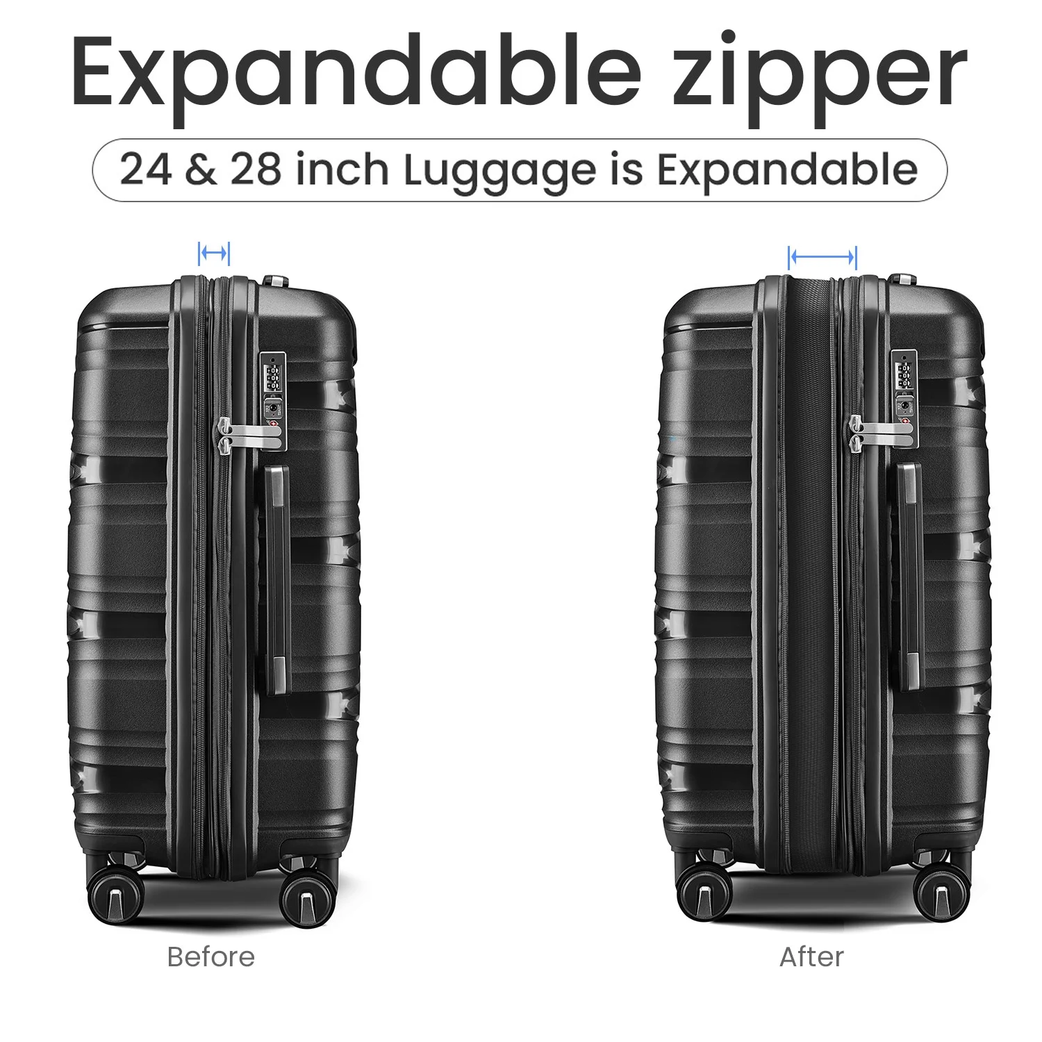 4 Piece Luggage Set Expandable Hardshell Travel Luggage Sets 8 Spinner Wheel Suitcase Wheels TSA Lock Suit Case, PP Lightweight & Durable wheels Upright Suitcase, 14/20/24/28 Inch