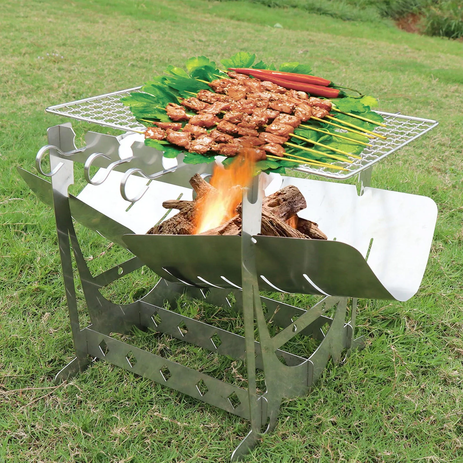 Folding Portable Barbecue Charcoal Grill, Barbecue Desk Tabletop Outdoor Stainless Steel Smoker BBQ For Outdoor Cooking Camping Picnics Beach Feature: