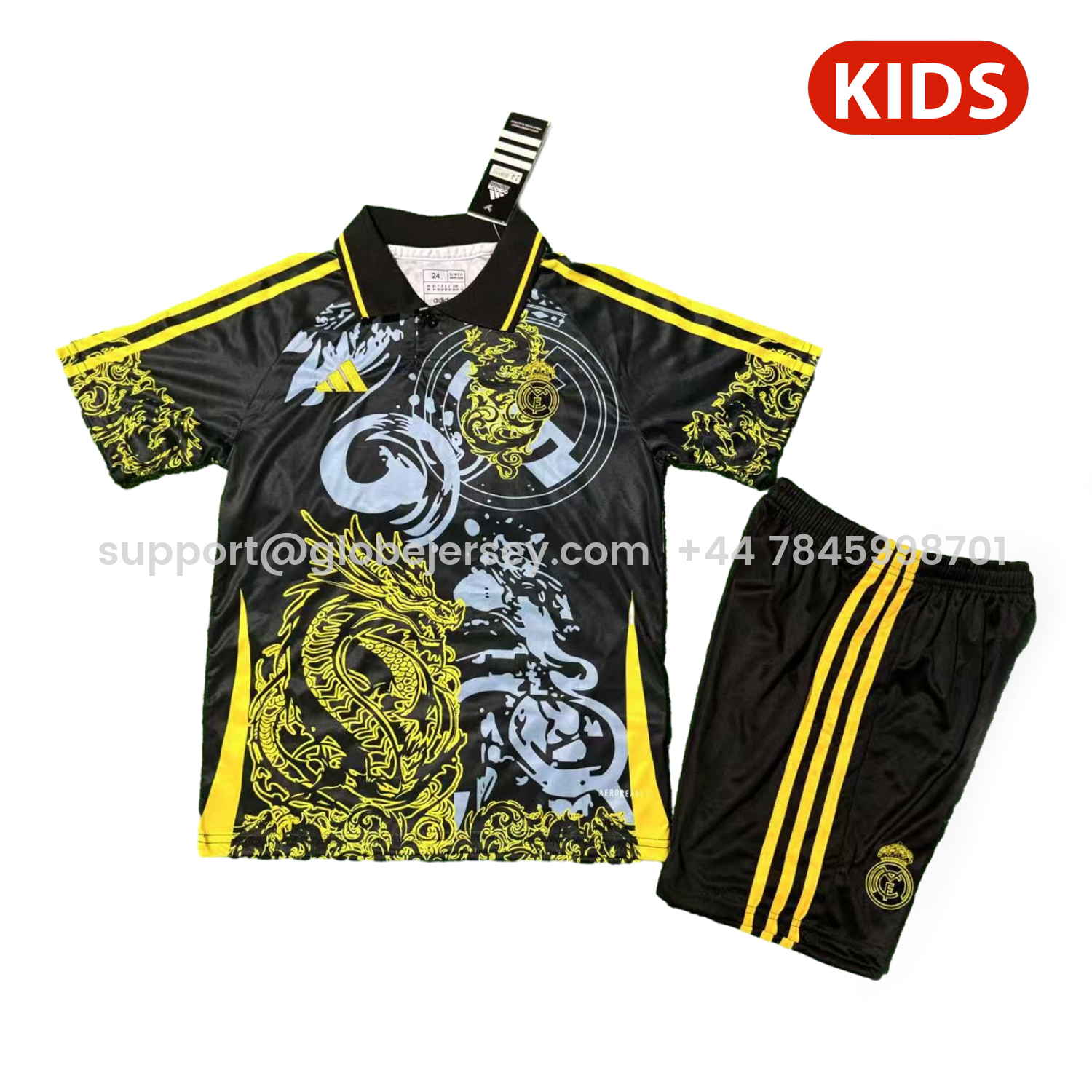 Real Madrid 25-26 Yellow Dragon And Cloud Black Special Polo Kids Kit