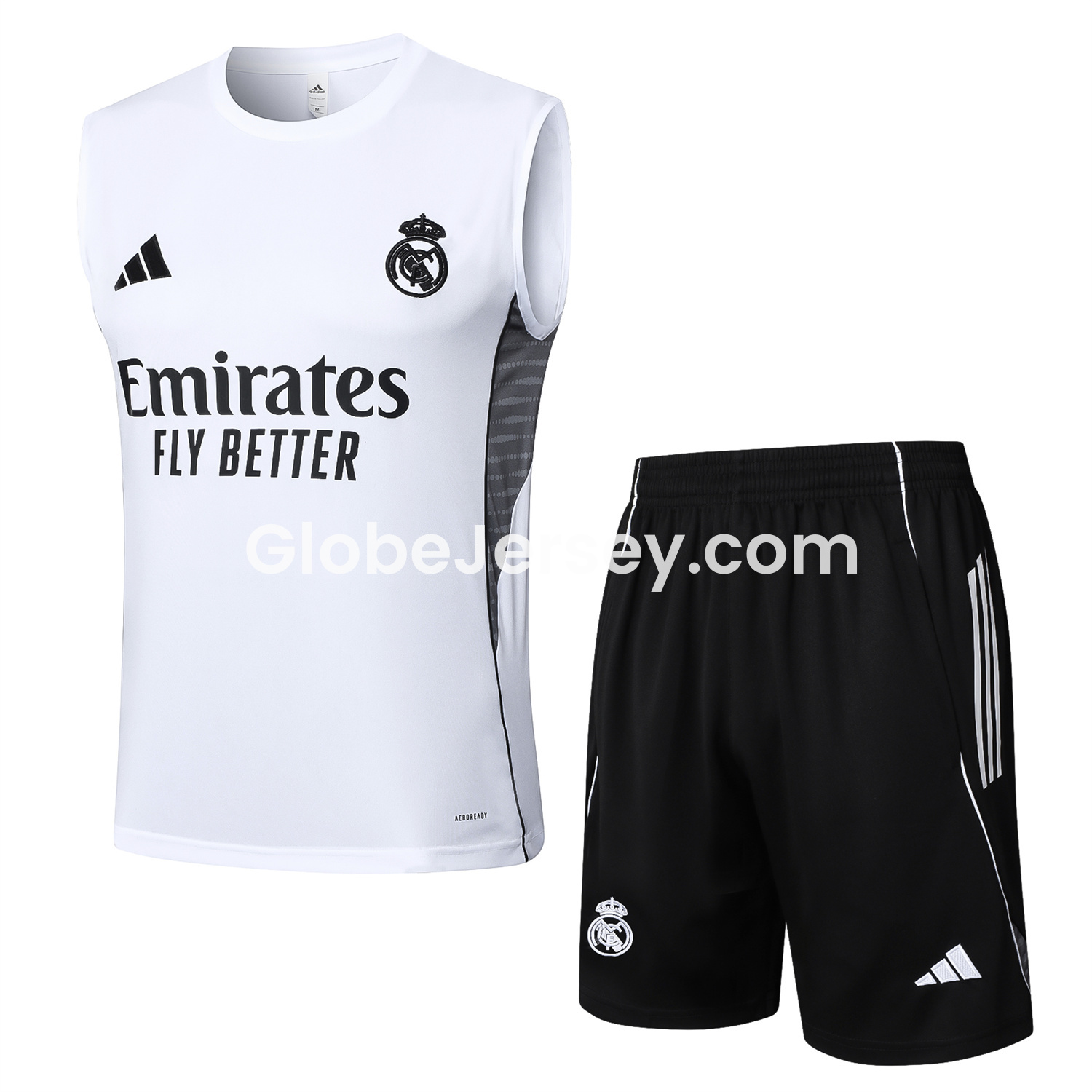 Real Madrid 25-26 Vest Training Set - White Vest and Black Shorts