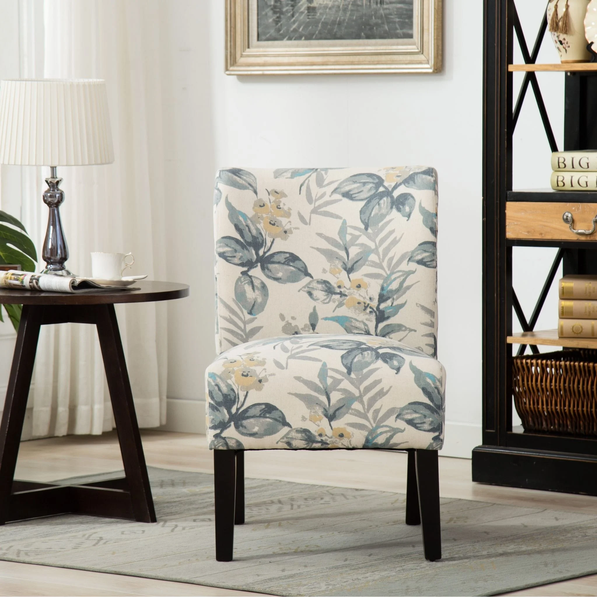 The Curated Nomad  Pavilion Upholstered Armless Accent Slipper Chair Natural Floral
