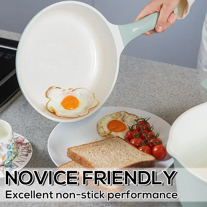 Romswi Nonstick Pots and Pans Set, 23 Piece Induction Cookware Sets Non-stick Ceramic Kitchen Sets with Utensil, Green