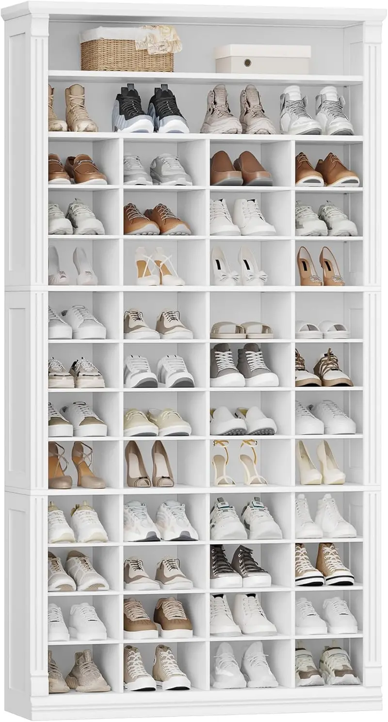 13-Tier Wooden Shoe Storage Cabinet with Open Cubby Design