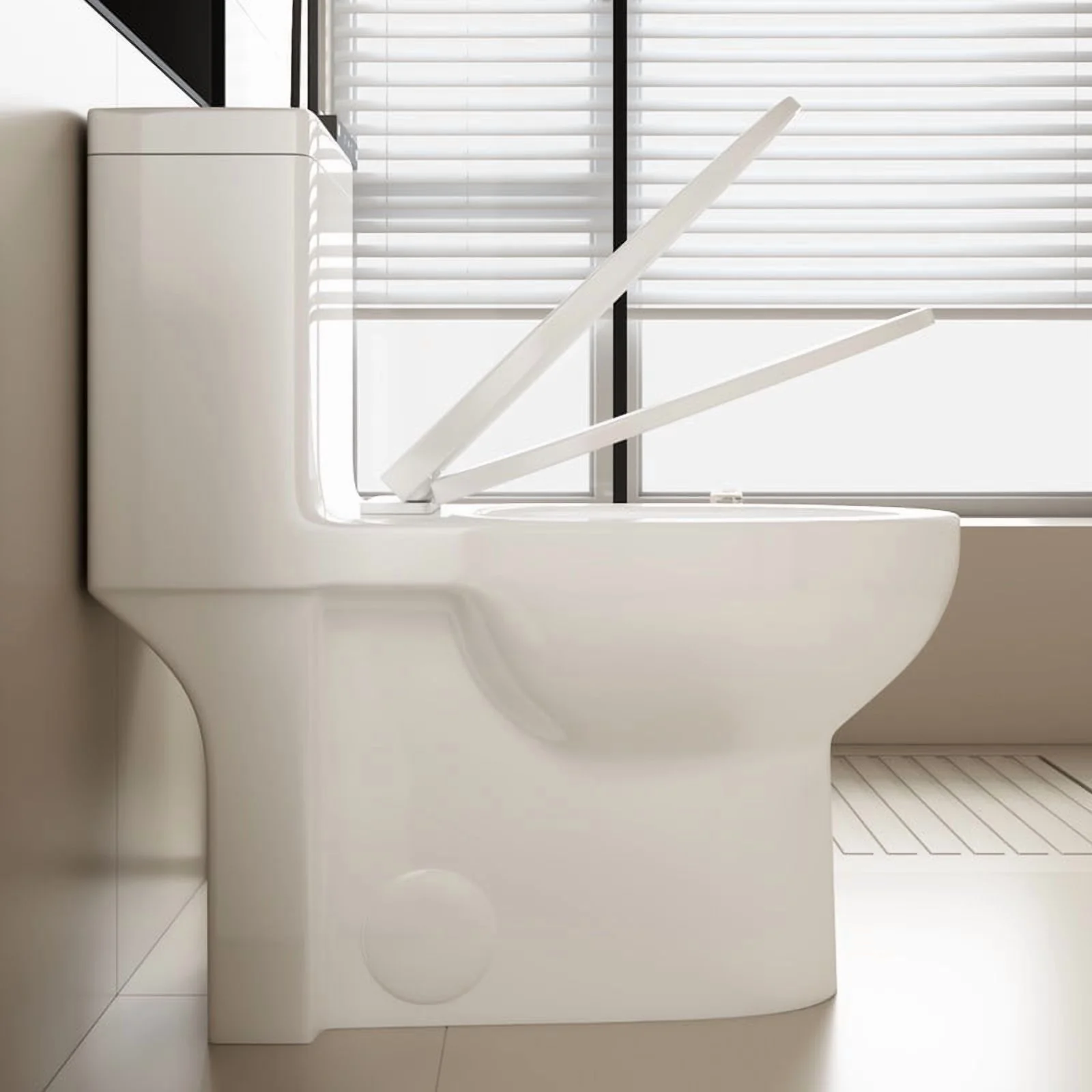 Albriya Modern One Piece Toilet with Soft Close Seat , Elongated Toilet with Comfort Seat Height, ADA Chair Height 17.32