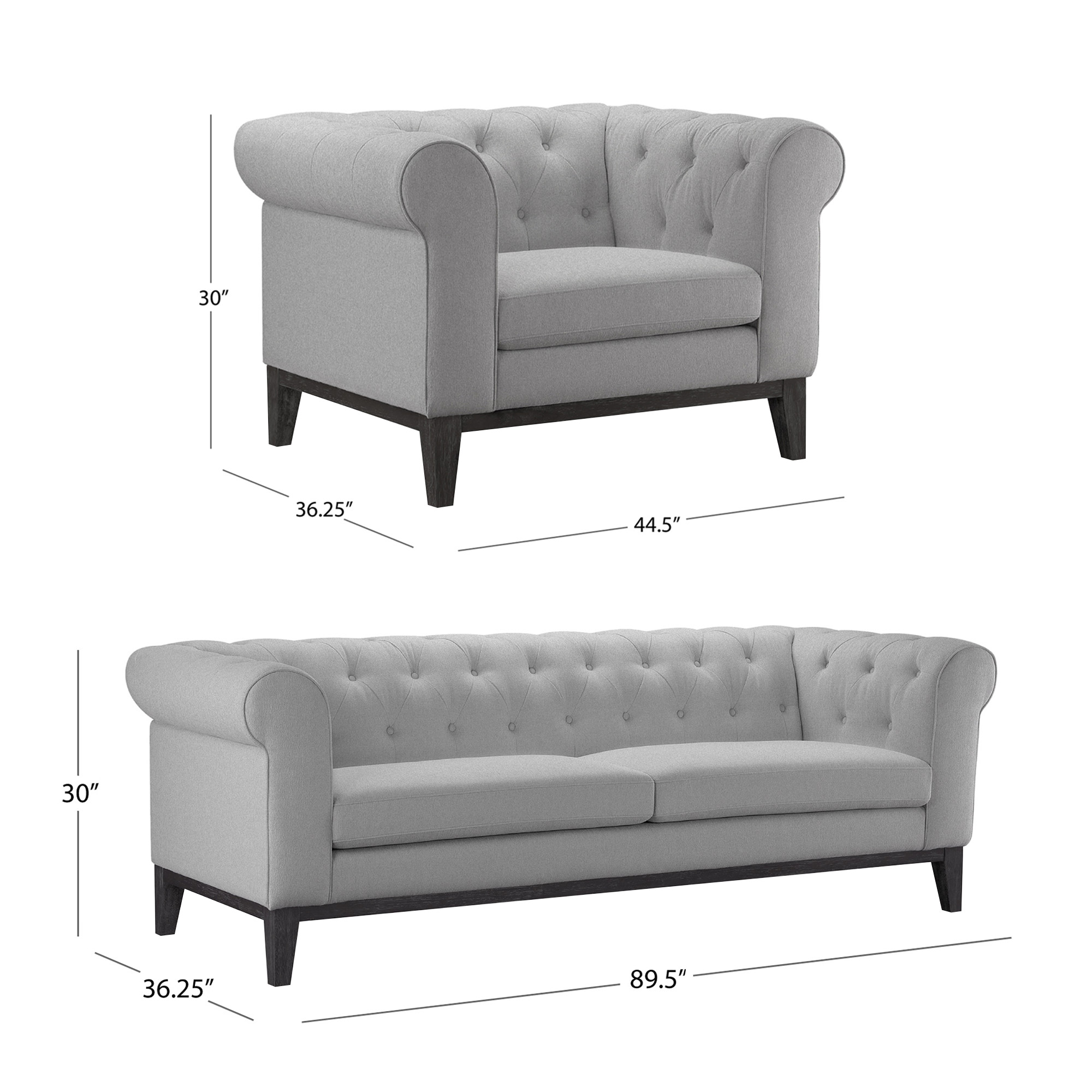 Gwen Fabric Chesterfield 2-piece Set, Sofa and Chair