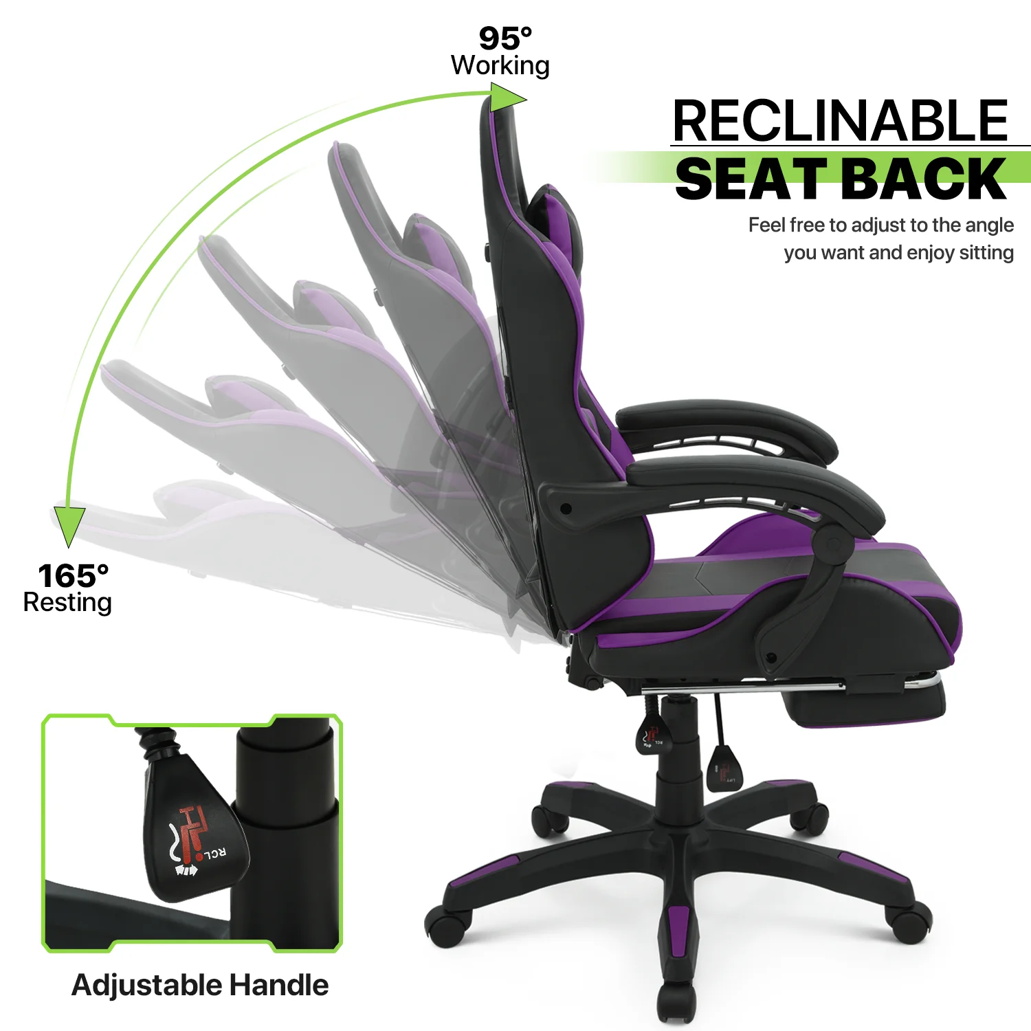 Magshion Adjustable Gaming Chair, Ergonomic PC Computer Seat with Headrest and Lumbar Support for Adults Teens Desk Chair, Black