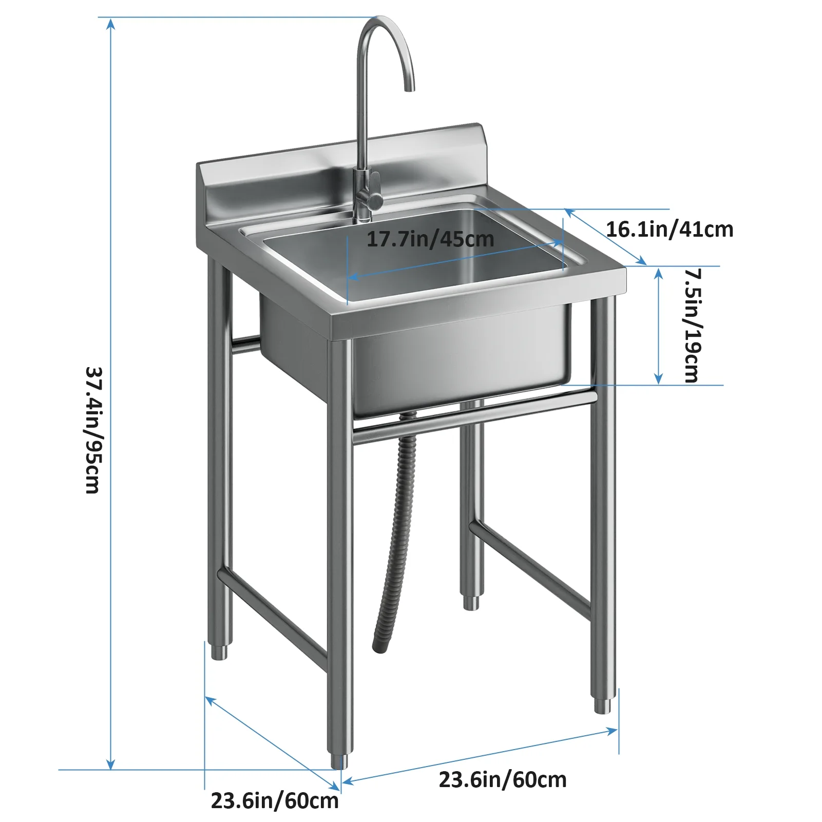 WETS Outdoor Sink, Stainless Steel Utility Sink, Freestanding Commercial Kitchen Single Bowl Sink for Restaurant, Laundry Room, Garage _Clearance Laundry Sink