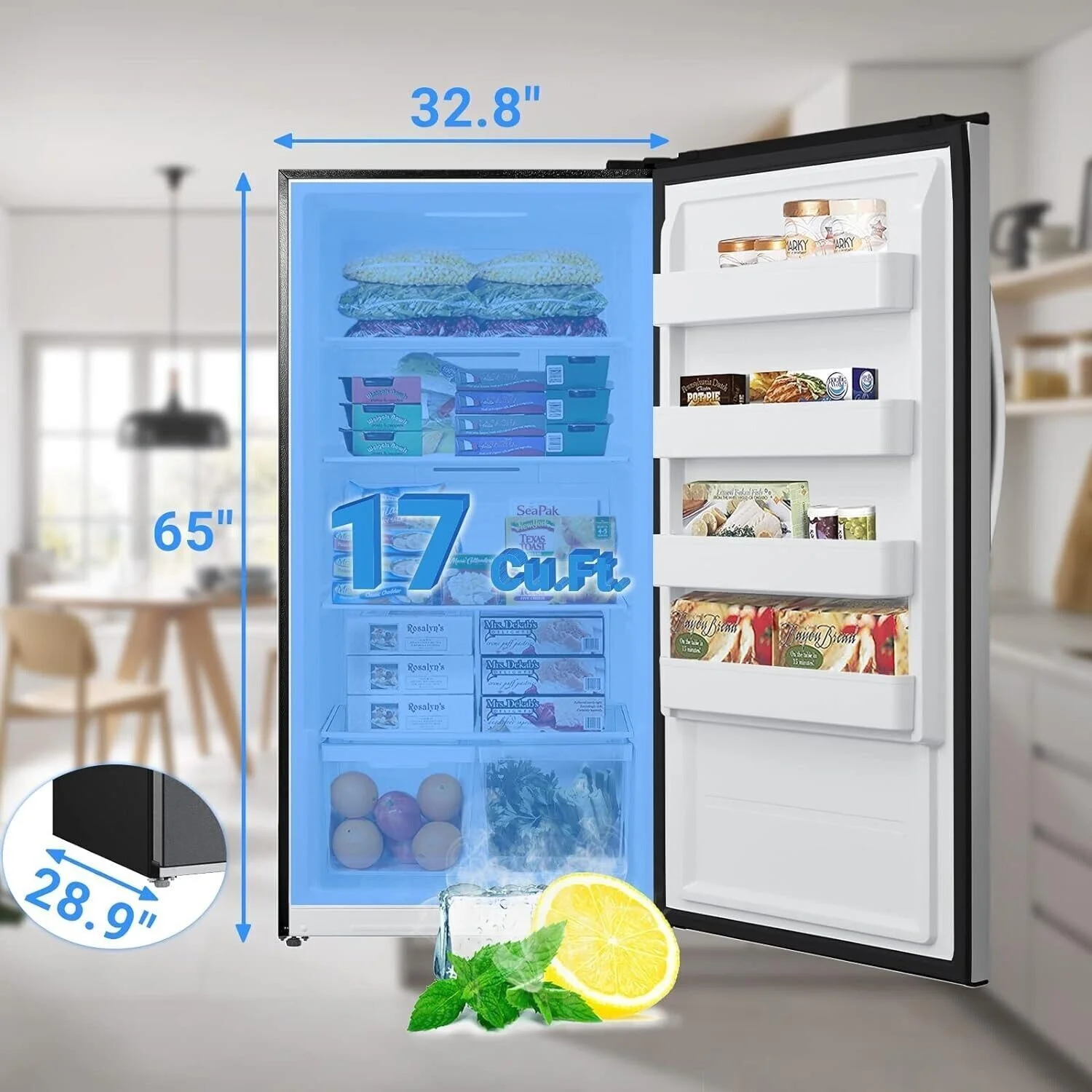 Smad 17.5 Cu ft Upright Freezer Large Capacity Fridge Refrigerator Frost Free Home Stainless Steel