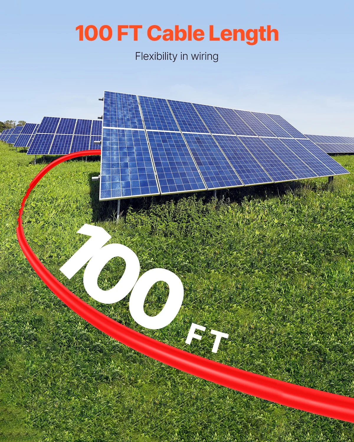 VEVOR 100FT Solar Panel Extension Cable,10AWG Solar Extension Cable Wire with Female & Male Waterproof Connectors, 6mm2 PV Cable for Home, Ship and RV Solar Panels, 100FT Black + 100FT Red (Set of 2)