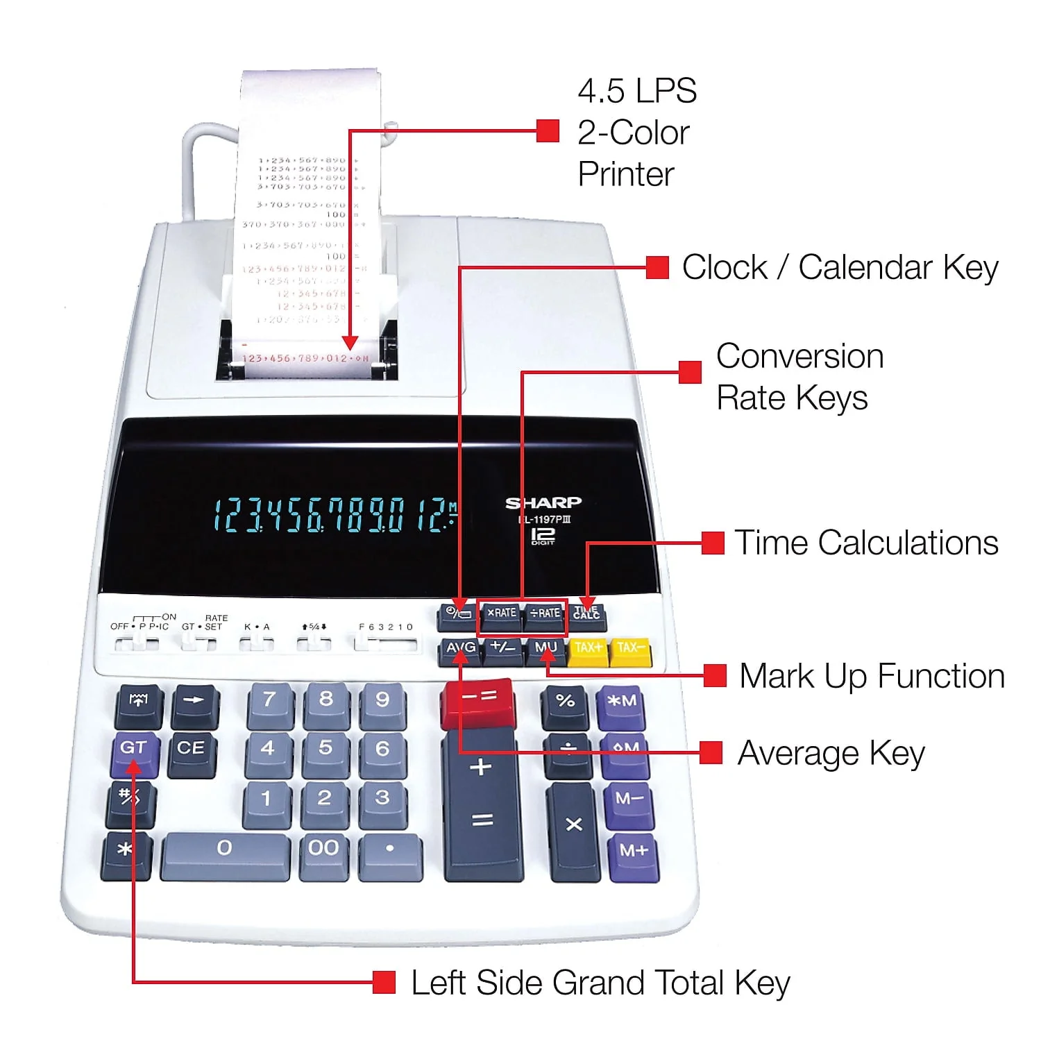 Sharp Calculators EL-1197PIII Two-Color Printing Desktop Calculator Black/Red Print 4.5 Lines/Sec