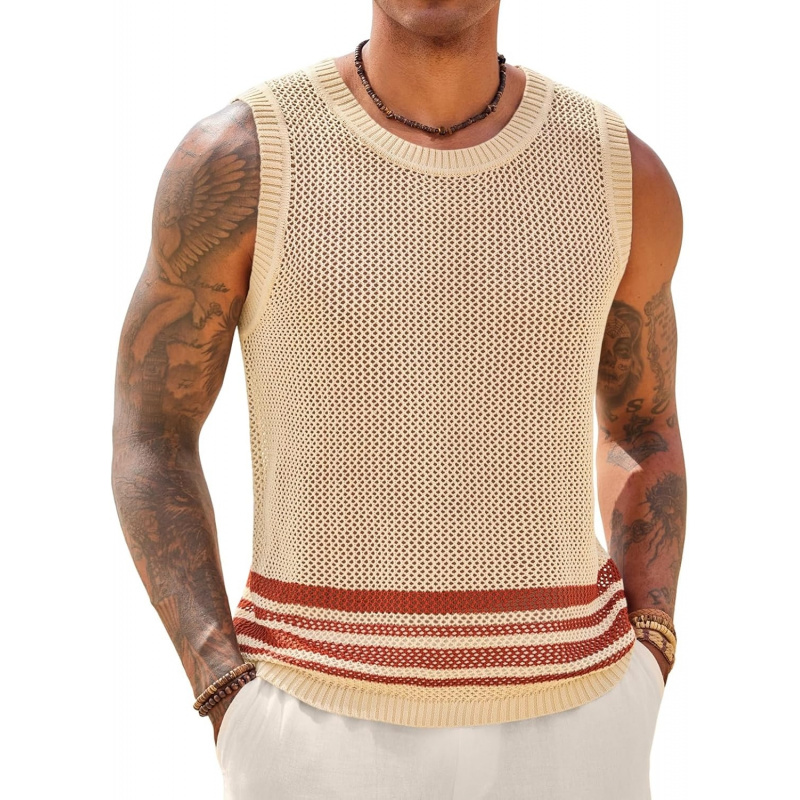 Men's Sleeveless Tank Tops Knitted Hollow Out Crochet