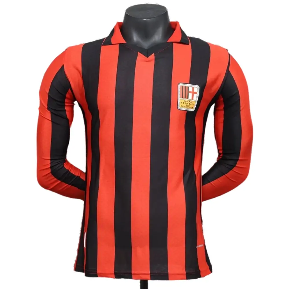 2025-26 New Season AC Milan Anniversary Edition Red Long Sleeve Lapel Jersey - Player Edition