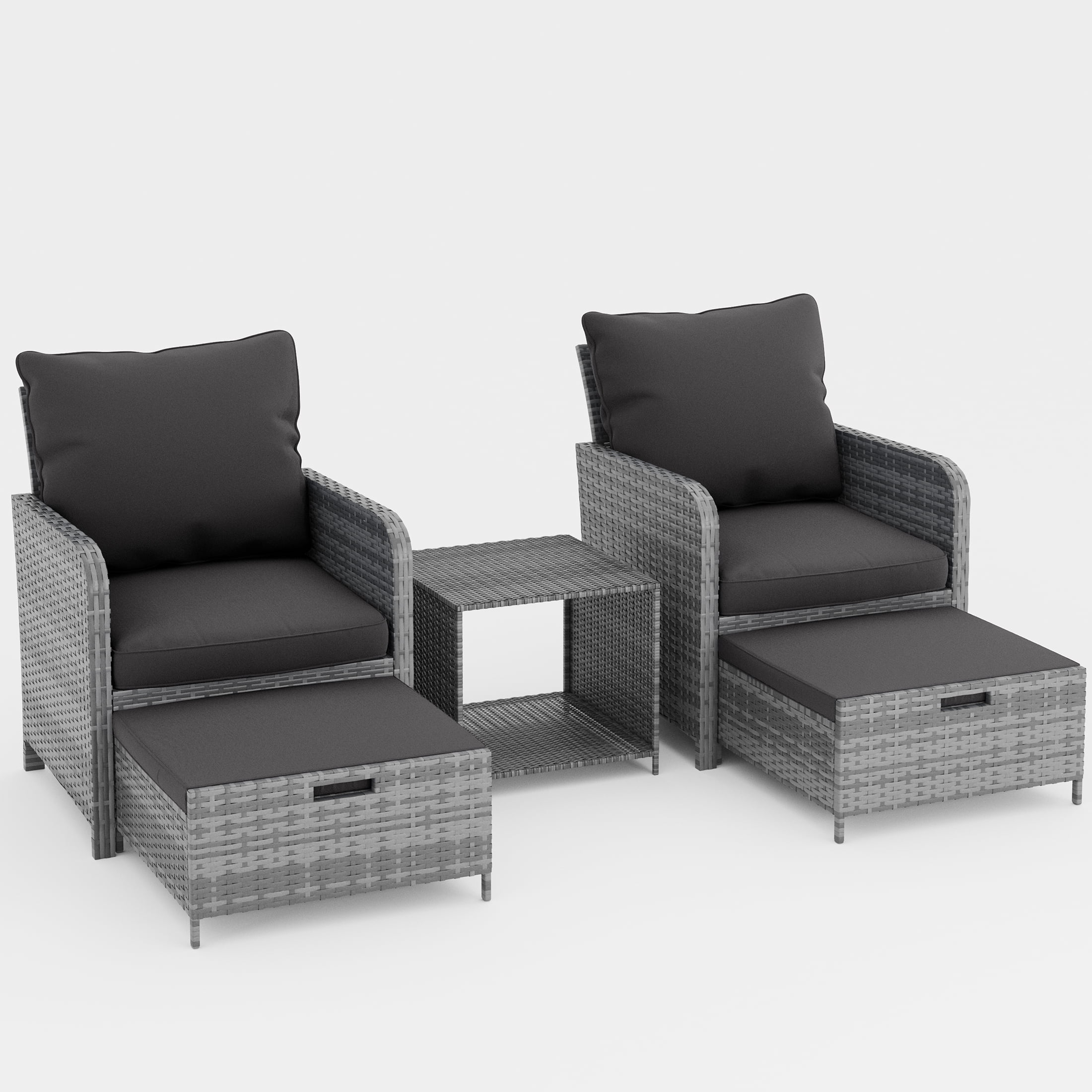 Poteban Balcony Furniture 5 Piece Patio Furniture Set, Outdoor Patio Chair with Ottoman for Front Porch Deck, Wicker Lounge Chair with Side Table, Grey