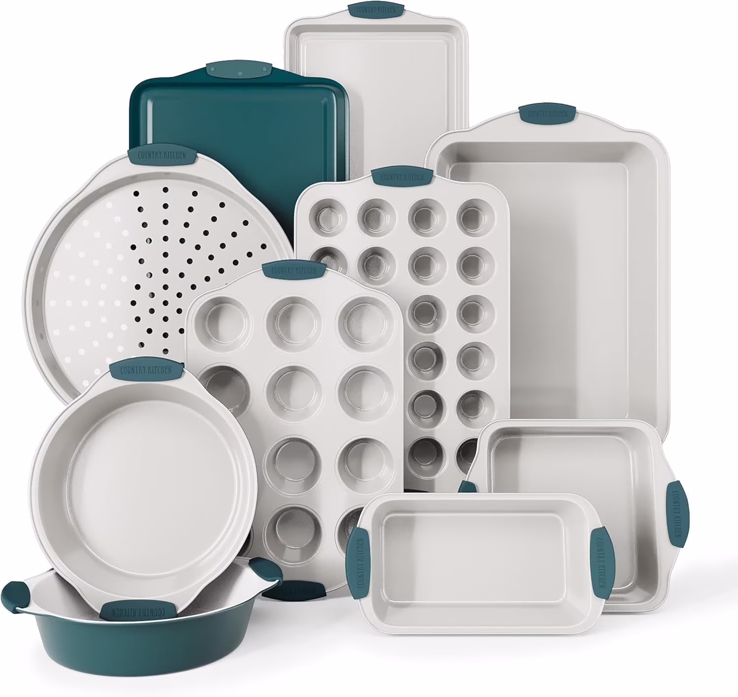 Country Kitchen 10-Piece Nonstick Bakeware Set - Stackable Pots and Pans, Black