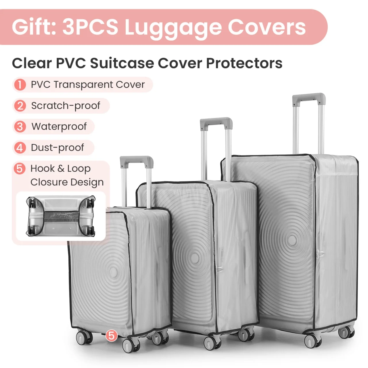 3 Piece luggage sets, Expandable Luggage 20/24/28 Inches with TSA Lock, PC Hardshell Luggage with Front Compartment, Airline Approved, Pink