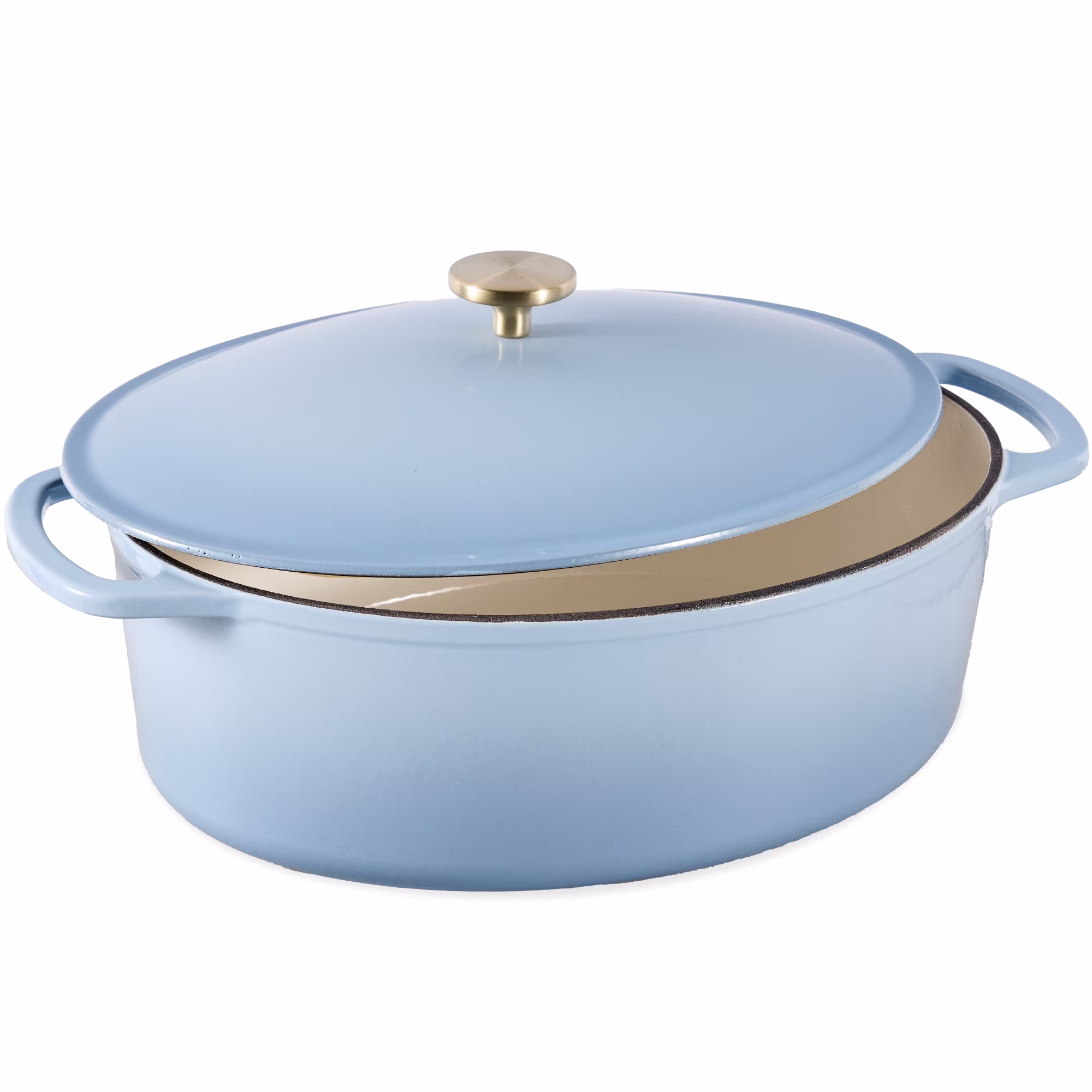 Best Choice Products Oval 7.5 Quart Cast-Iron Dutch Oven, Heavy-Duty w/ Enamel, Side Handles - Vanilla Buttercream