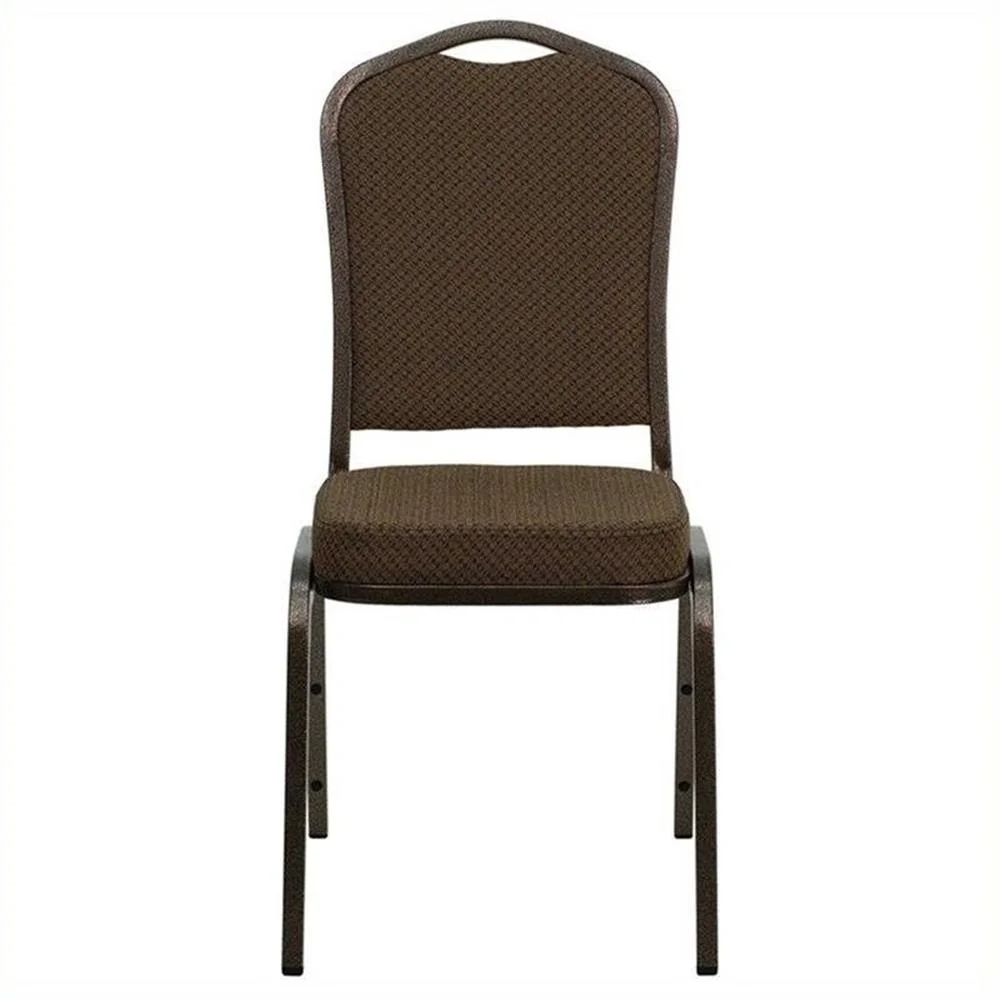 Bowery Hill Fabric/Metal Crown Back Banquet Stacking Chair in Brown