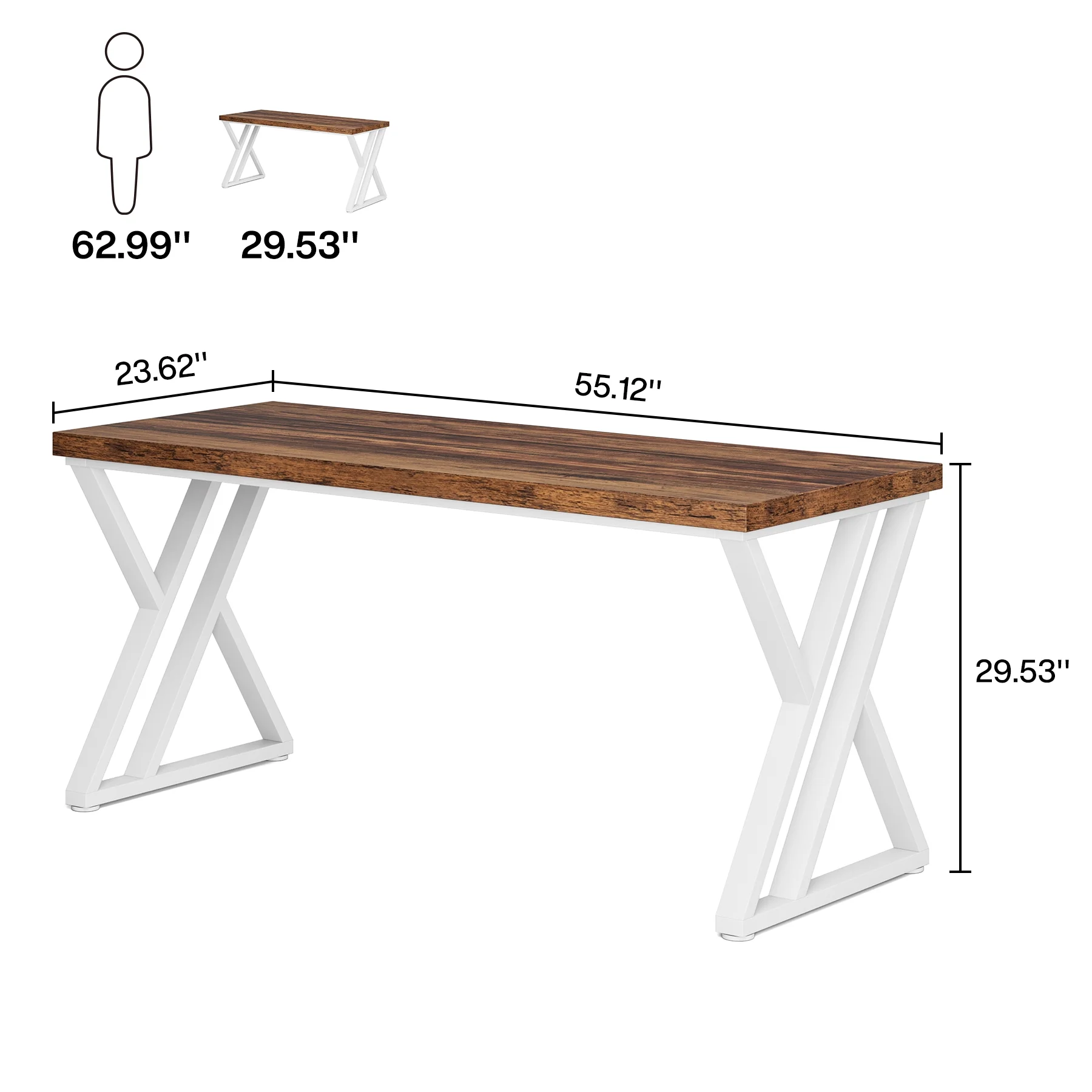 Heavy Duty Study Desk with Z-Shaped Metal Leg, Modern Simple Home Office Computer Desk, Rustic Brown