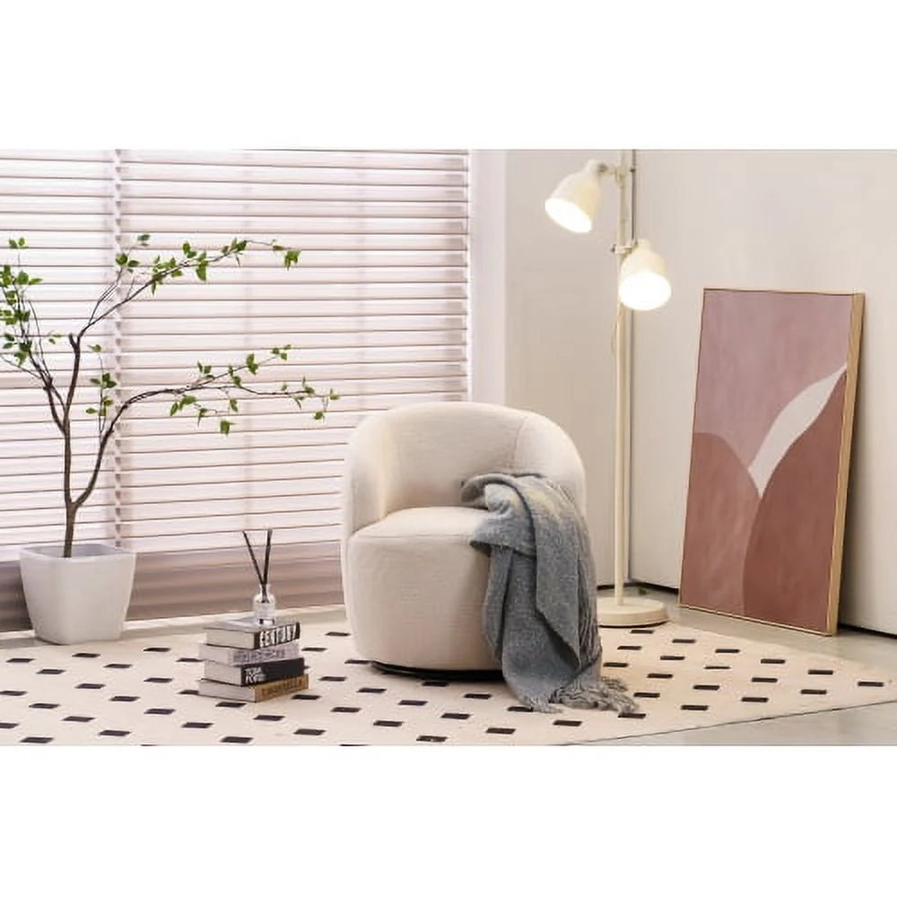 Swivel Chair, Round Accent Sofa Chair, Teddy Fabric Swivel Accent Armchair, Modern Leisure Arm Chair for Living Room, Hotel, Bedroom, Office, Ivory