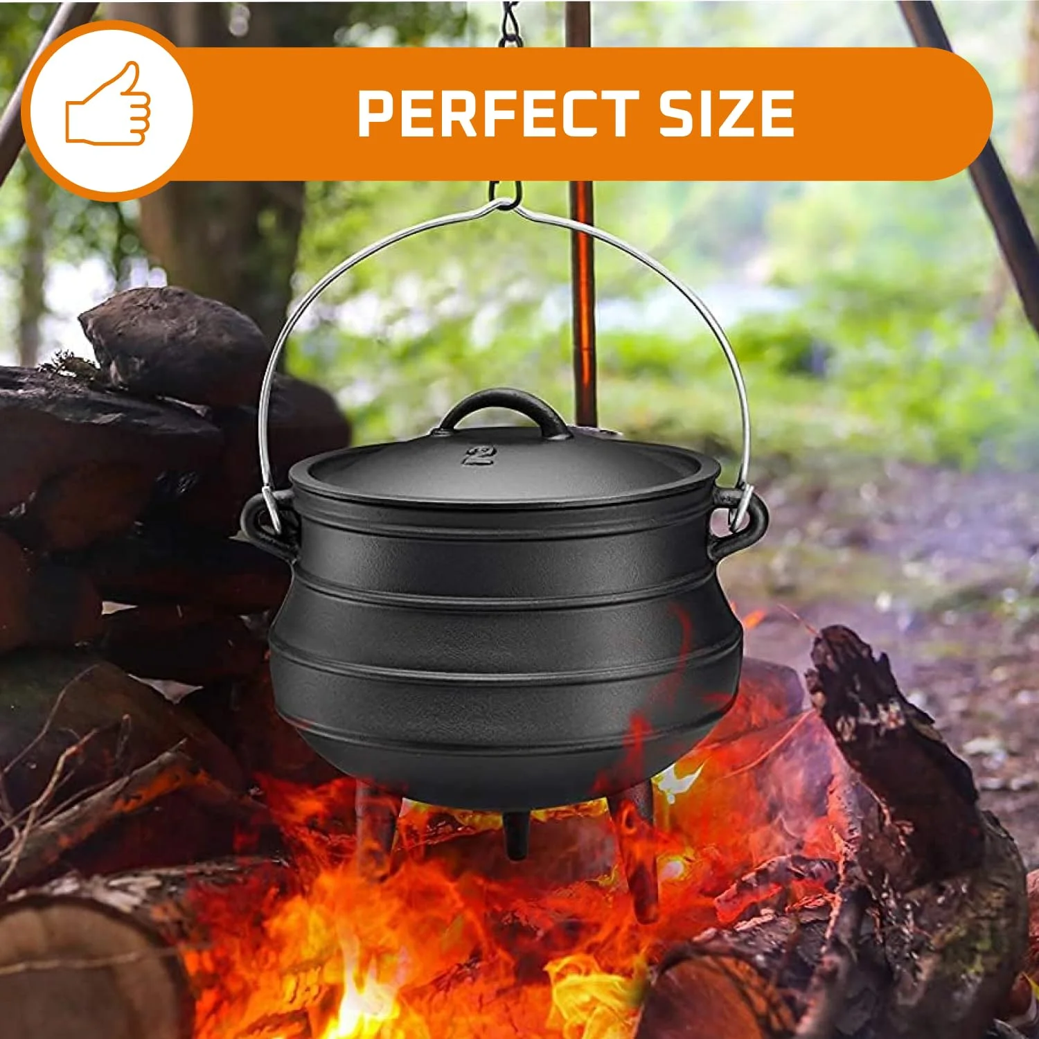 Bruntmor Pre-Seasoned Cast Iron Cauldron - Bruntmor African Potjie Pot with Lid - 3 Legs for Even Heat Distribution - Camping Dutch Oven Cookware for Over-the-Fire Cooking - 10 Quarts, X-Large