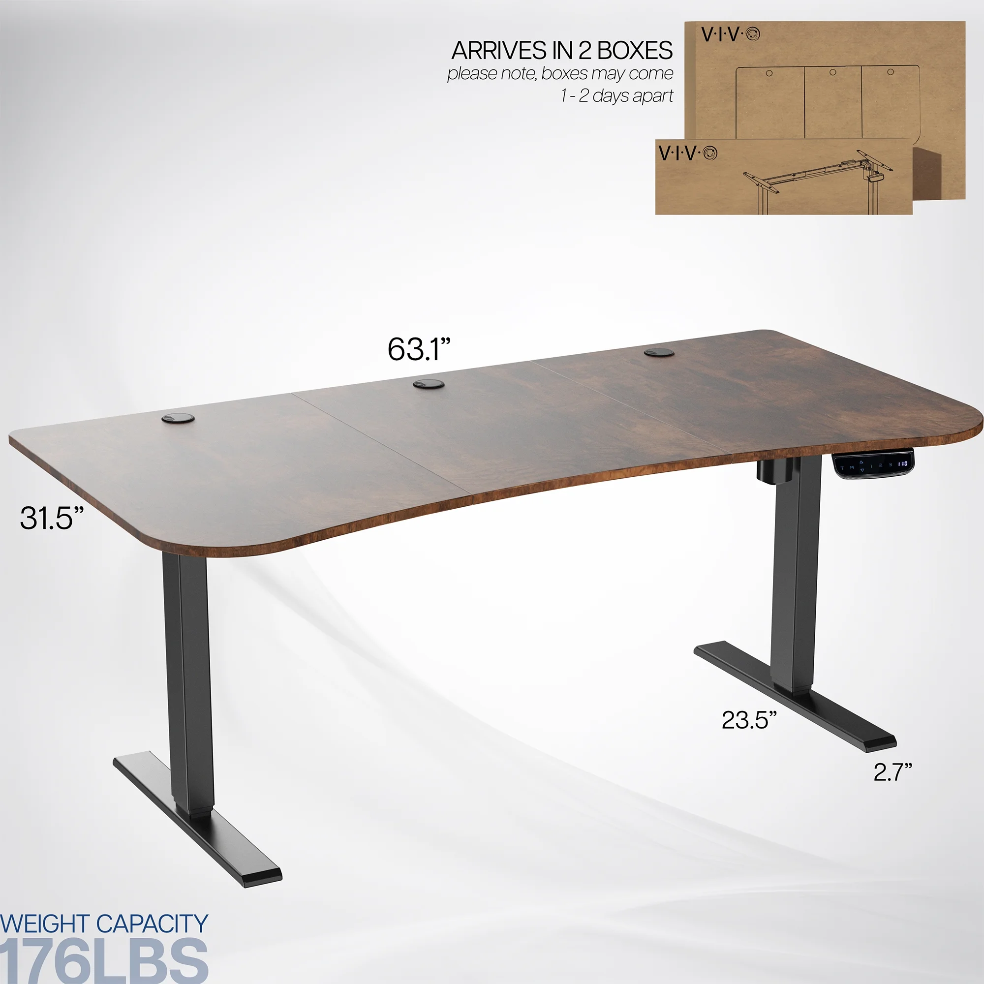 VIVO Reclaimed Wood / Black 63�?x 32�?Electric Height Adjustable Stand Up Desk