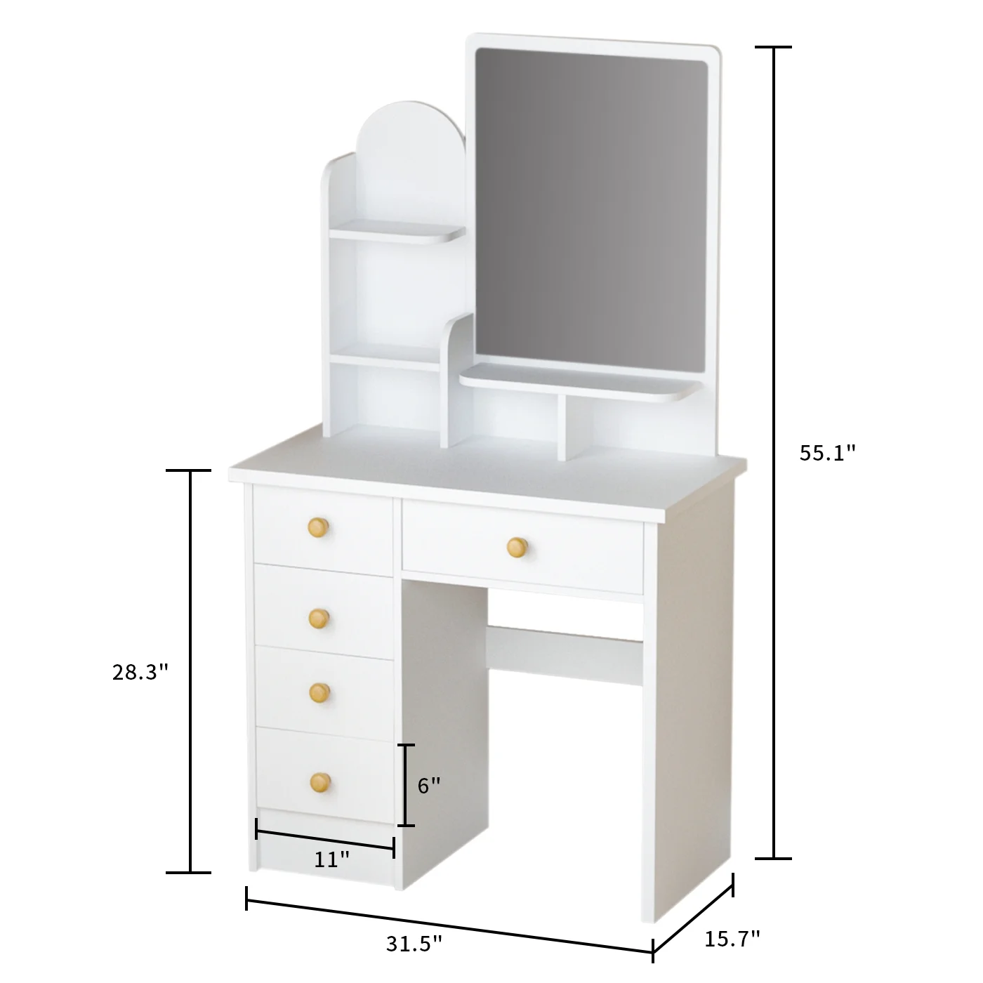 MONSLIPA Makeup Vanity Desk Set w/ Light, Sturdy Dressing Vanity Table with Bench, Shelves & Drawers