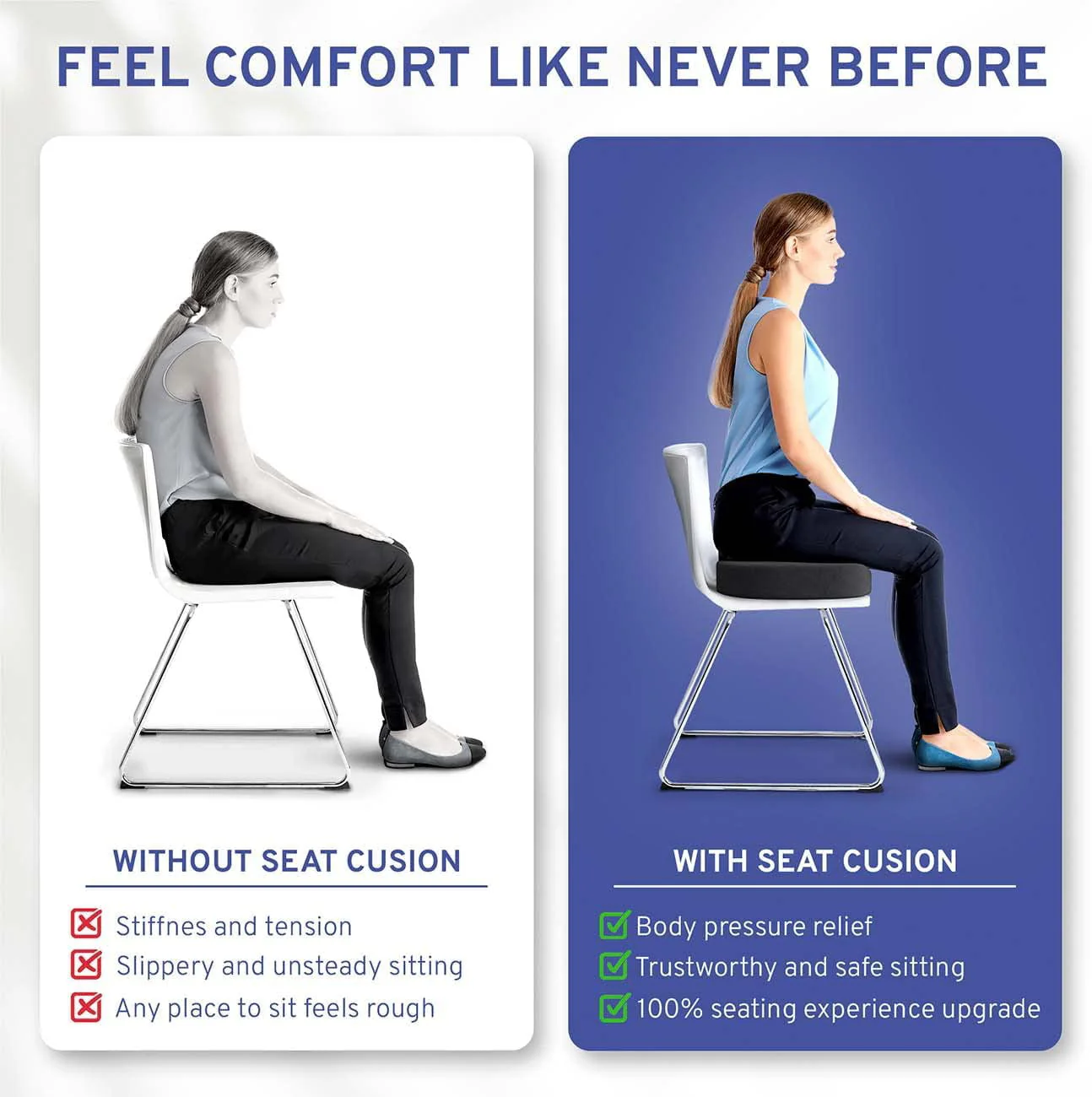 Memory Foam Seat Cushion with Removable Microfiber Cover - Coccyx, Tailbone, Sciatica, Lower Back Support and Pain Relief - Fits Most Office, Desk, Computer Chairs and Car Seats �?by ComfySure