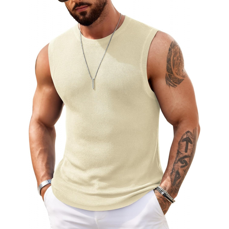 Men's Casual Knitted Tank Tops Crew Neck