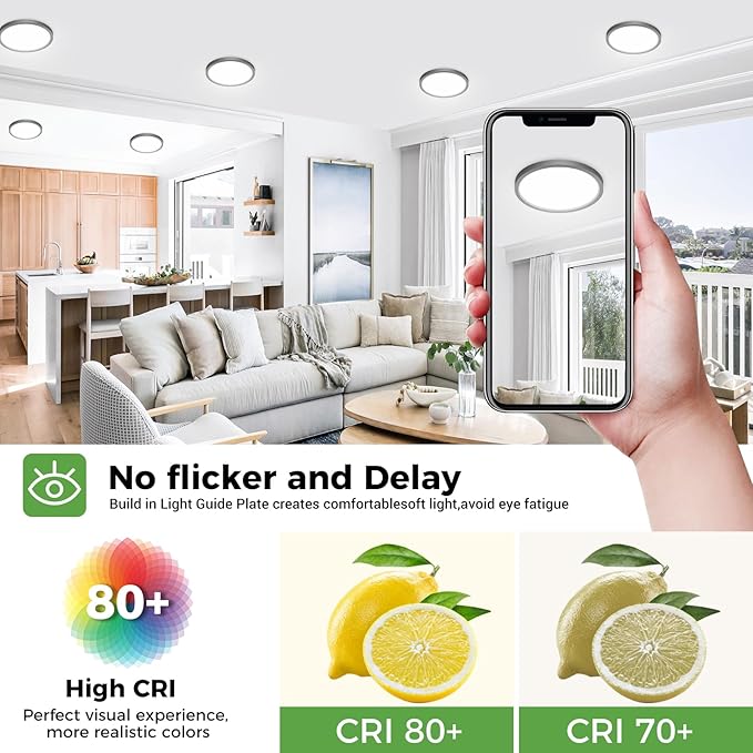 LED Ceiling Light Fixture, 6.5-Inch 12W 1200lm Small Flush Mount Light