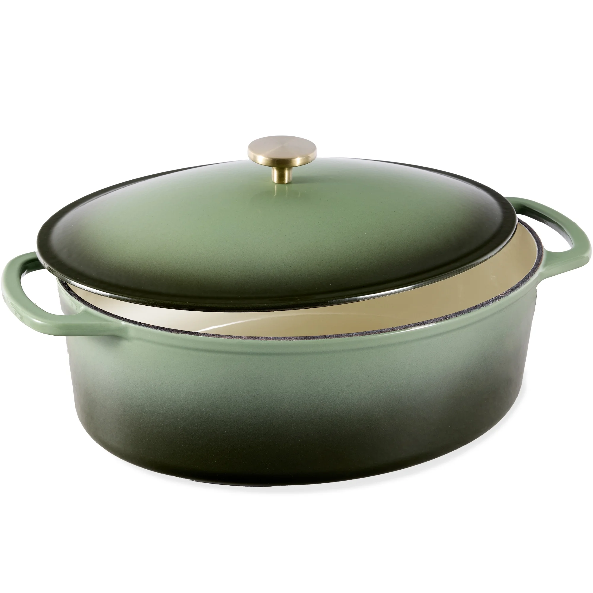 Best Choice Products Oval 7.5 Quart Cast-Iron Dutch Oven, Heavy-Duty w/ Enamel, Side Handles - Vanilla Buttercream