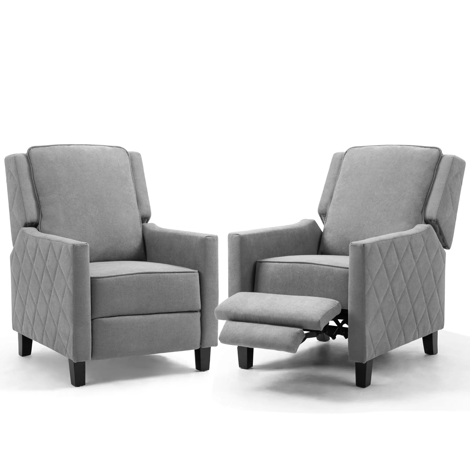 AVAWING Set of 2 Push Back Recliner Chairs - Gray Linen, Mid-Century Vintage Accent, Living Room