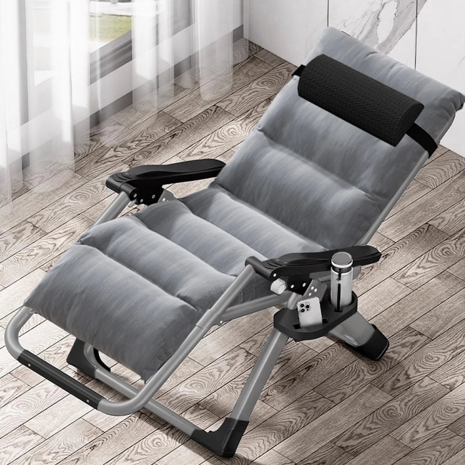 MOPHOTO Zero Gravity Chair Folding Outdoor Patio Recliner with Detachable Cushion,Cup Holder,Headrest,26
