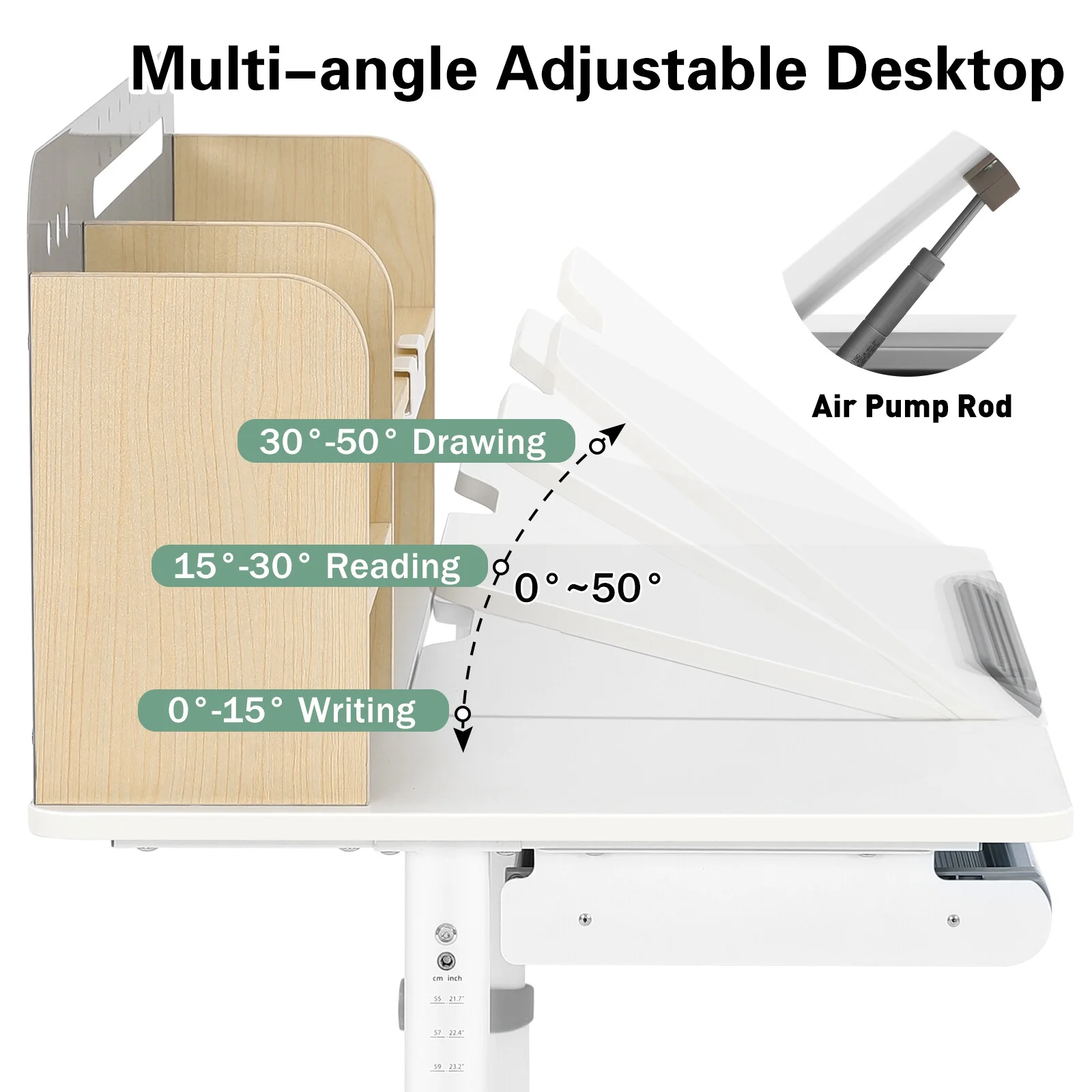 Adjustable Height Ergonomic Kids Study Desk & Chair Set Children Students Drafting Table Home School with Shelf,Drawer(Gray)