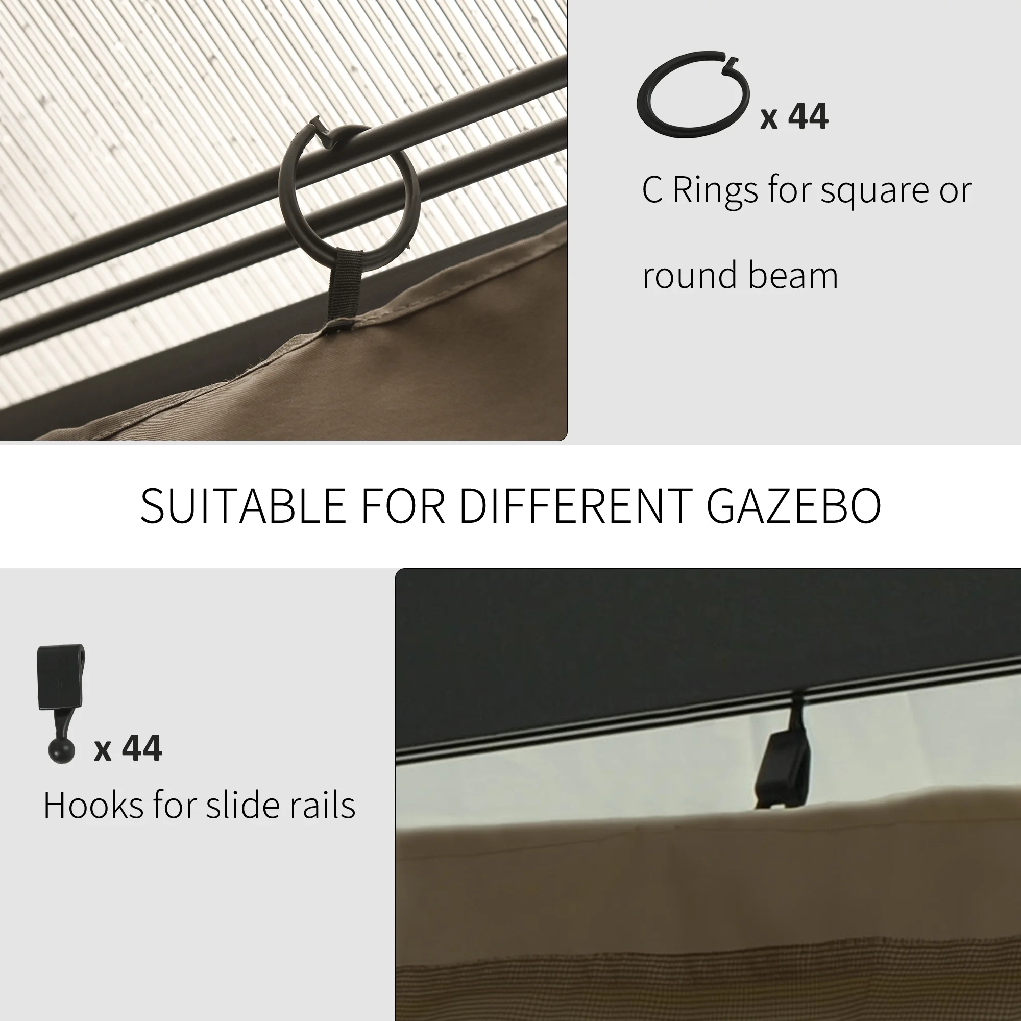 10' x 12' Universal Gazebo Sidewall Set with Panels, Hooks and C-Rings Included for Pergolas and Cabanas, Dark Brown