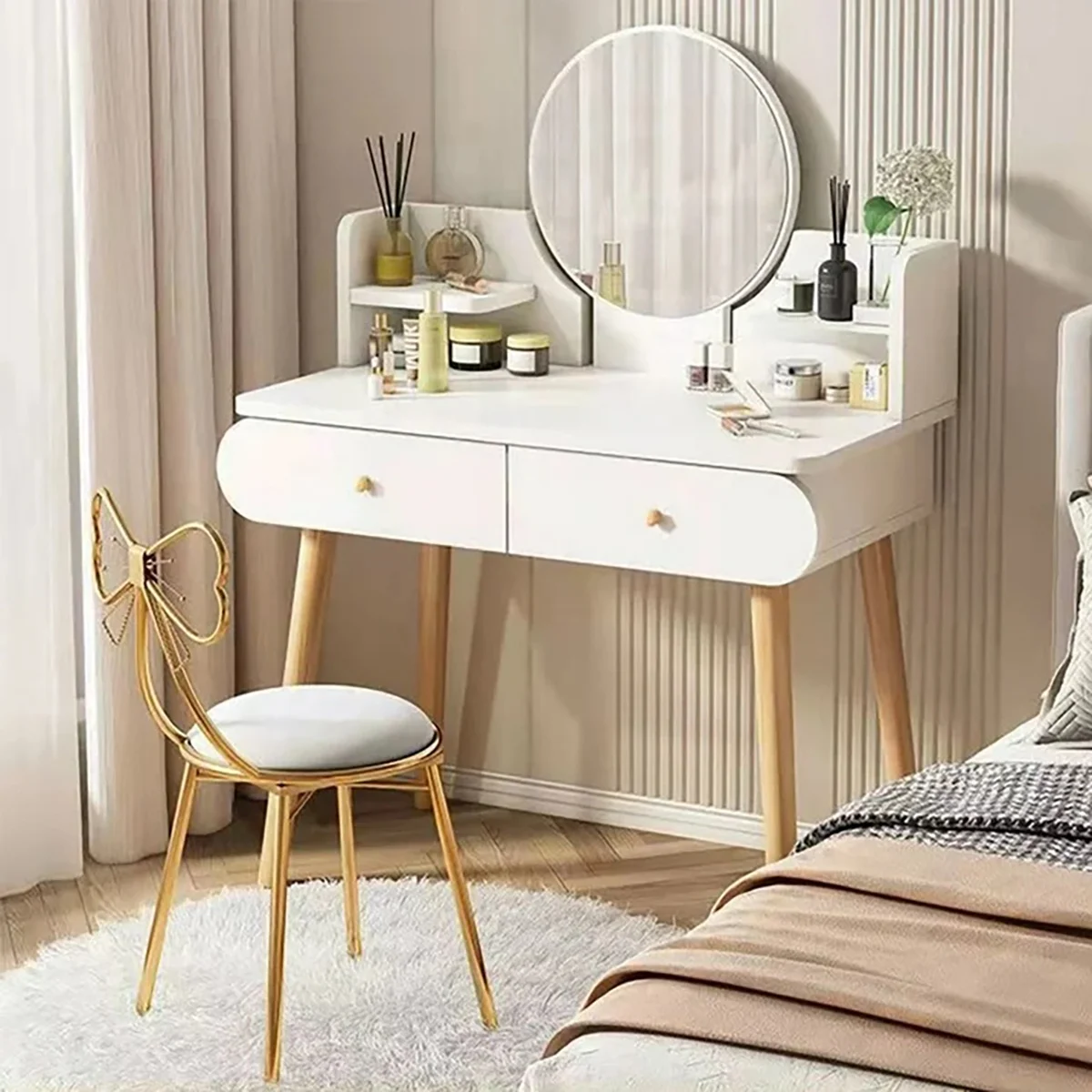 SolarSoda Vanity Table with Mirror, 2 Drawers Makeup Dressing Desk, Teen Adult(Without Stool)