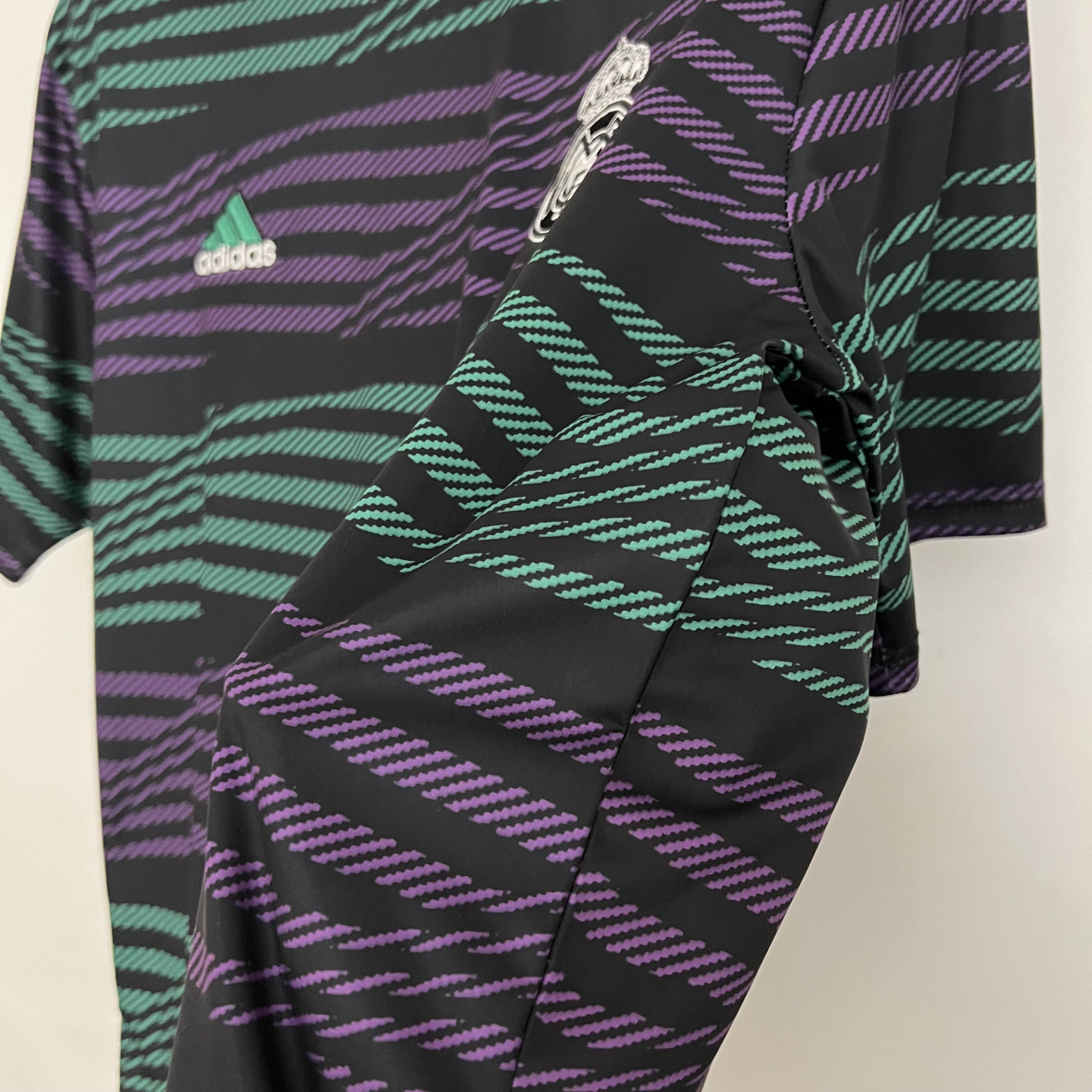 2023/24 Real Madrid Training Kit Green and Purple Striped Football Jersey
