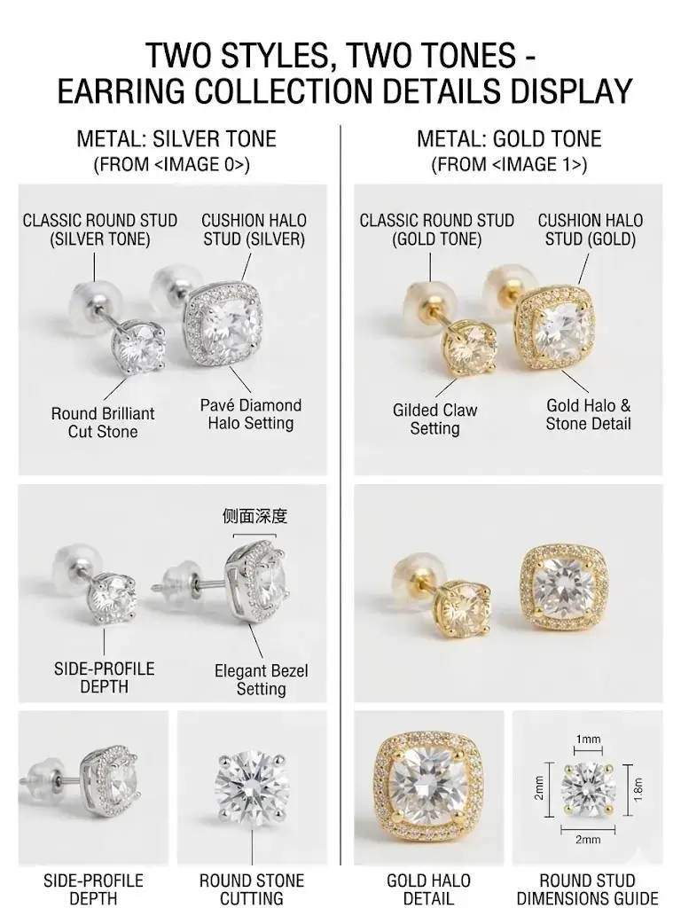 Women's Luxury 4-Piece Halo Zircon Stud Earring Set