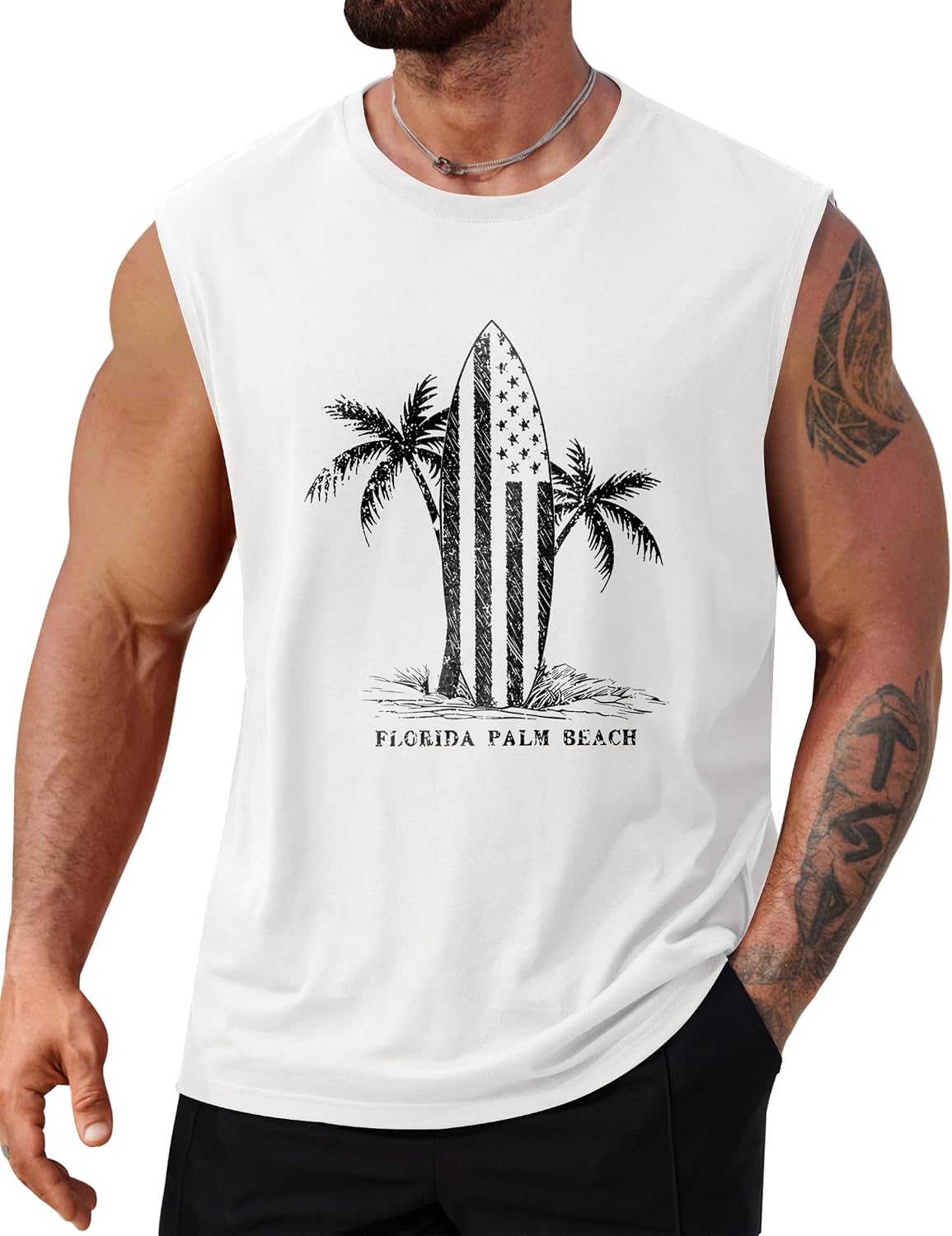 Men's Beach Summer Tank Tops Palm Tree Graphic