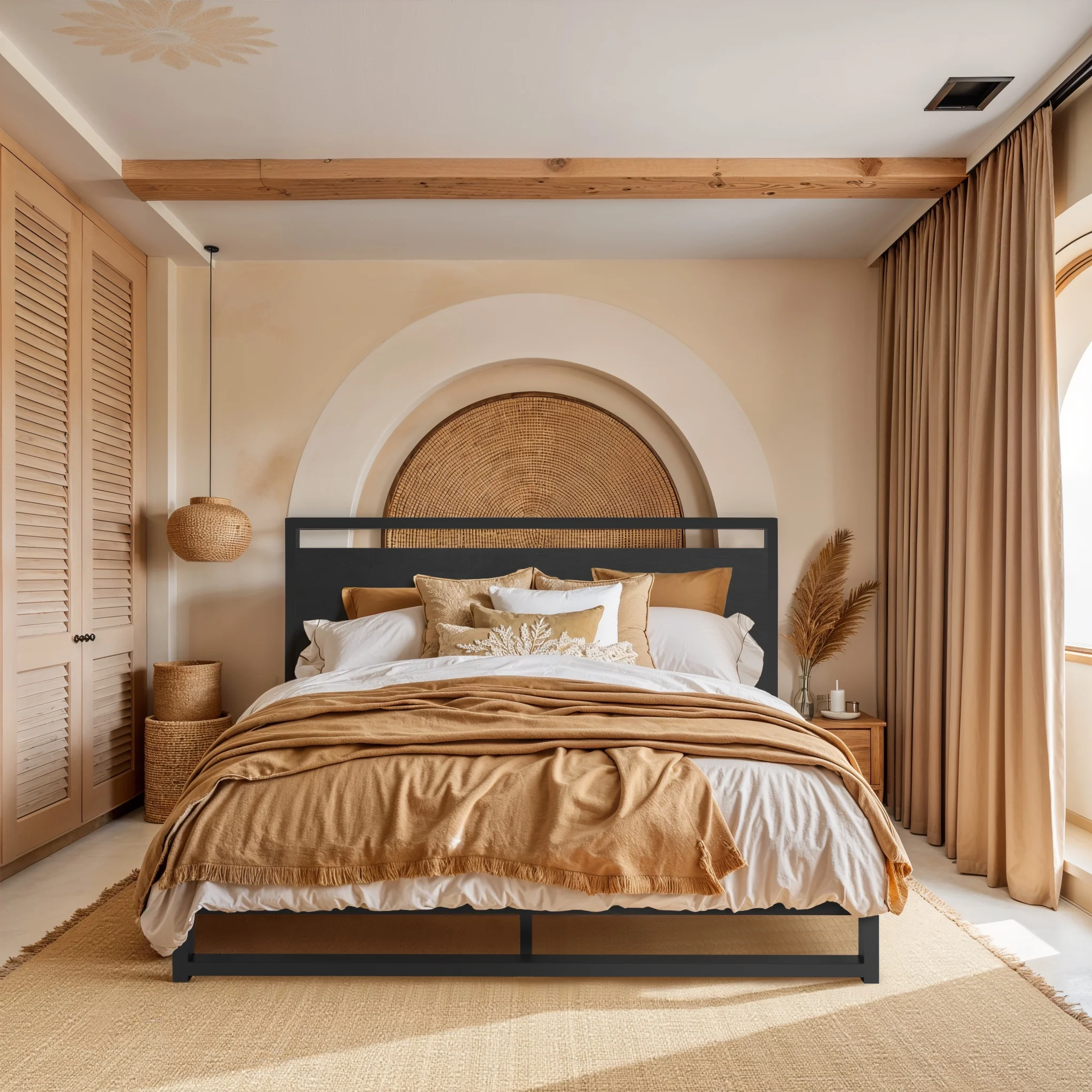 Einfach Full Size Bed Frame with Modern Wooden Headboard,Black,No Box Spring Needed
