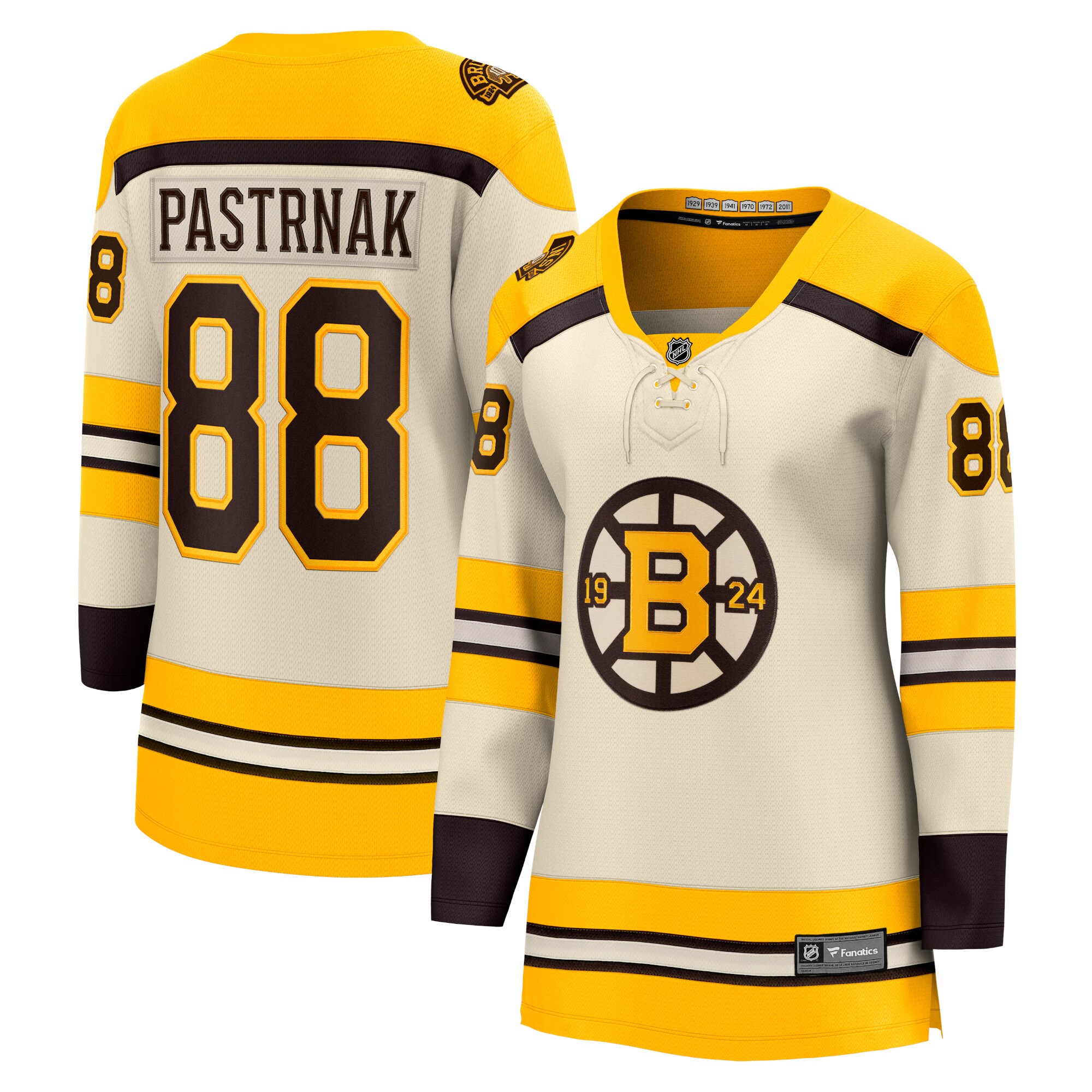 David Pastrnak Boston Bruins Fanatics Women’s 100th Anniversary Premier Breakaway  Jersey – Cream