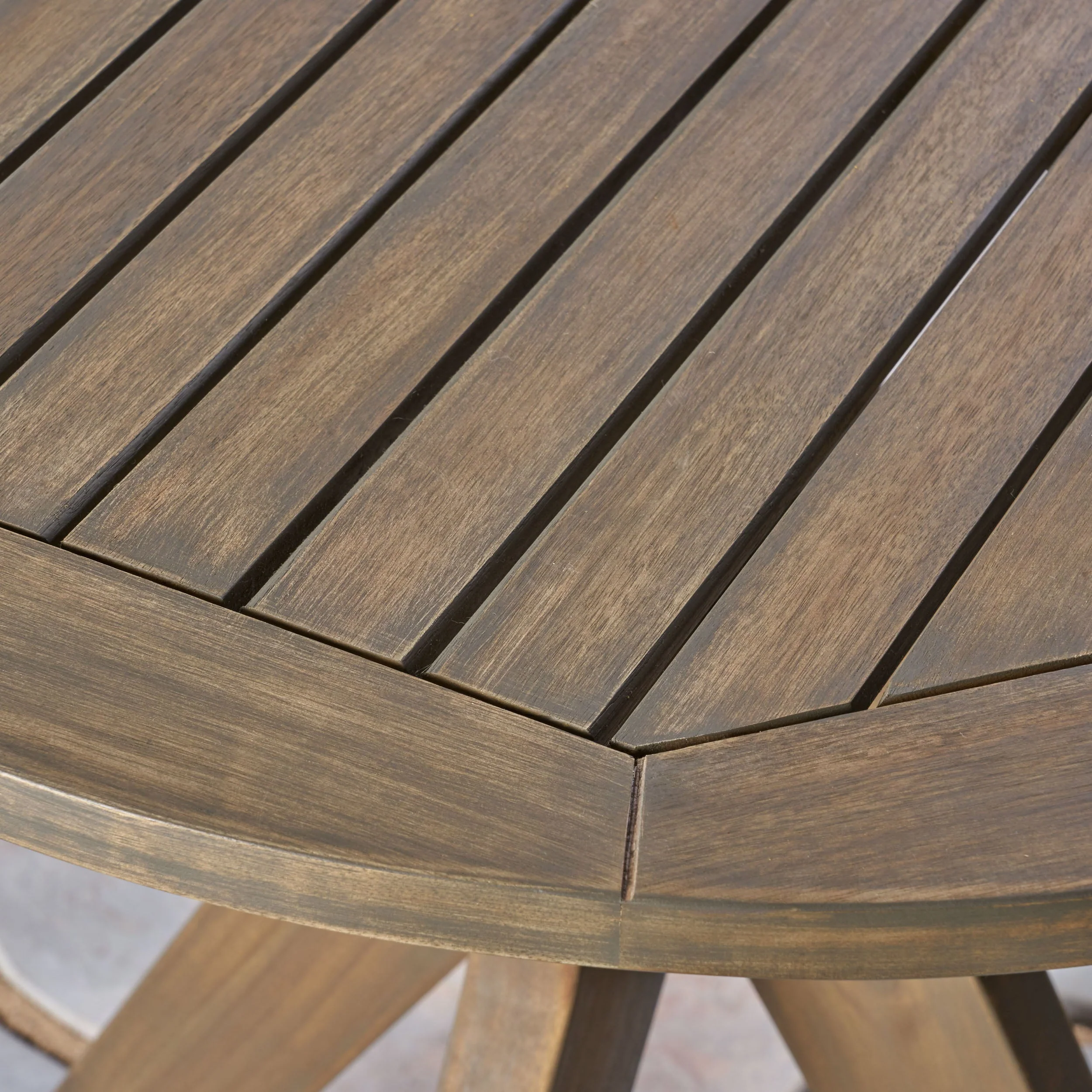 Jaxson Outdoor Acacia Wood Round Bistro Table with X Legs, Grey