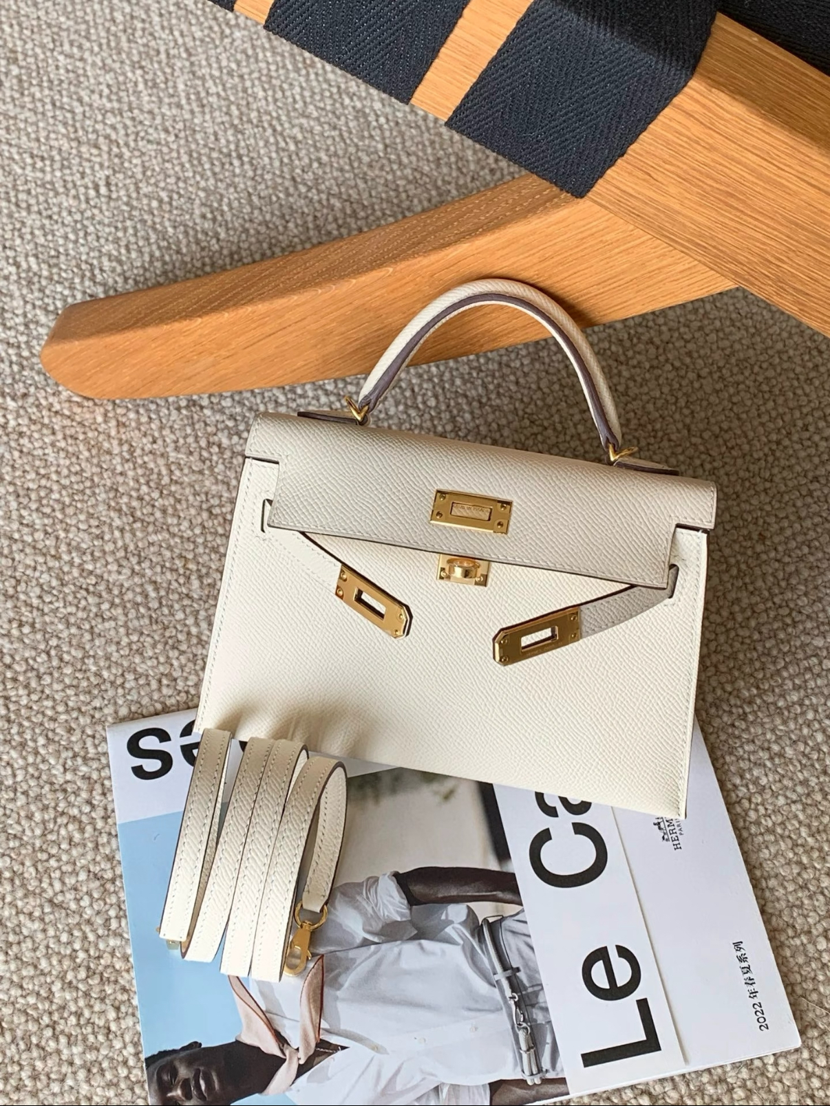 Hermès Kelly mini 2 19 crema EPSOM fibbia oro personalizzata