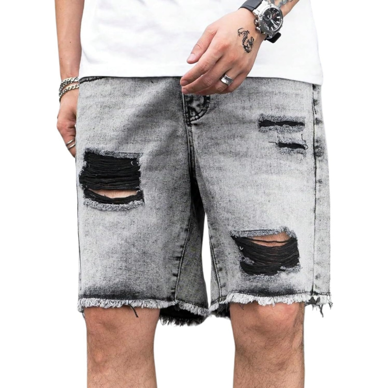 Men's Ripped Distressed Raw Trim