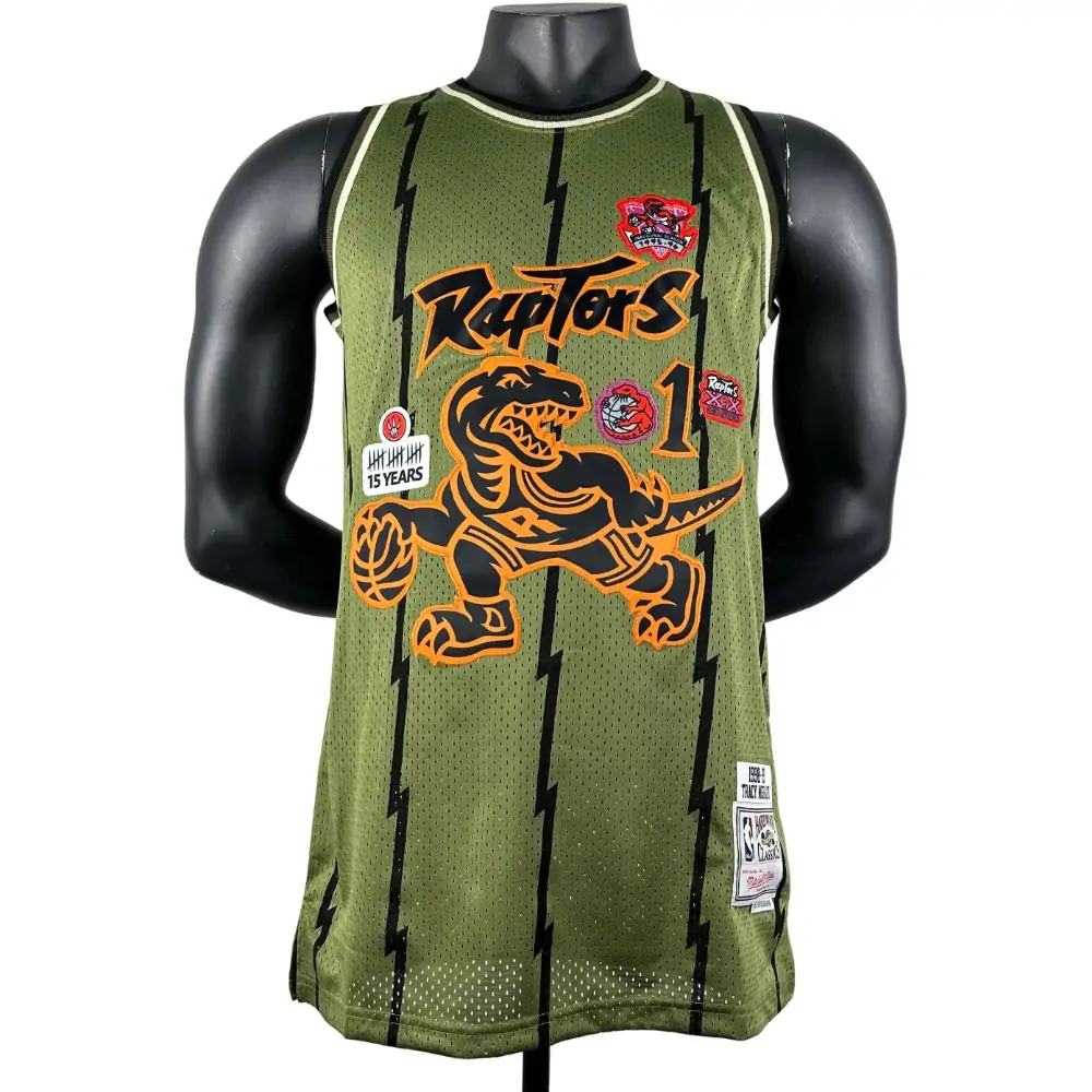 Embroidered MN Retro Jersey Raptors 98/99 Season Army Green No. 1 Tracy McGrady