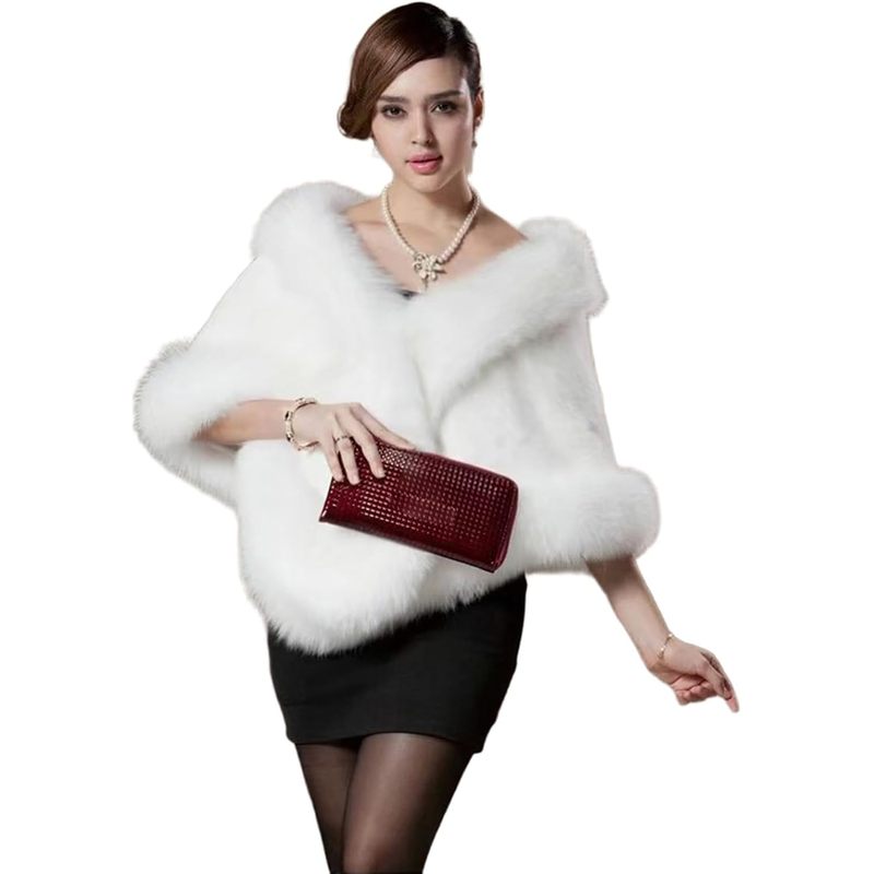 Women's Faux Fur Shawl Luxury Long Shawl Coat