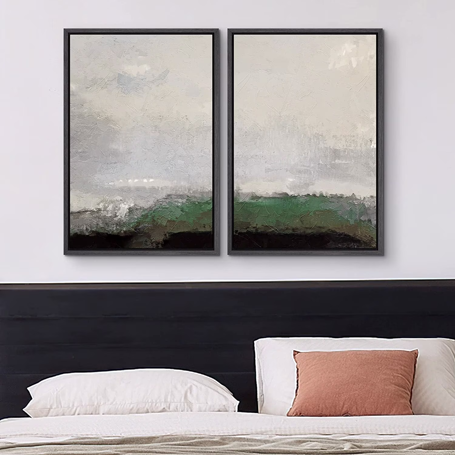IDEA4WALL Framed Canvas Print Wall Art Set of 2 Watercolor Pastel Duotone Tan Landscape Abstract Modern Art Multicolor Contemporary Artwork for Bedroom, Office - 16
