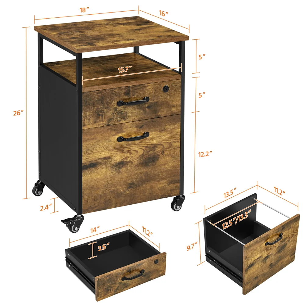 SmileMart Industrial Mobile Vintage File Cabinet with 2 Drawers