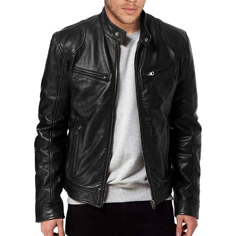 Men's Genuine Lambskin Leather Biker Jacket