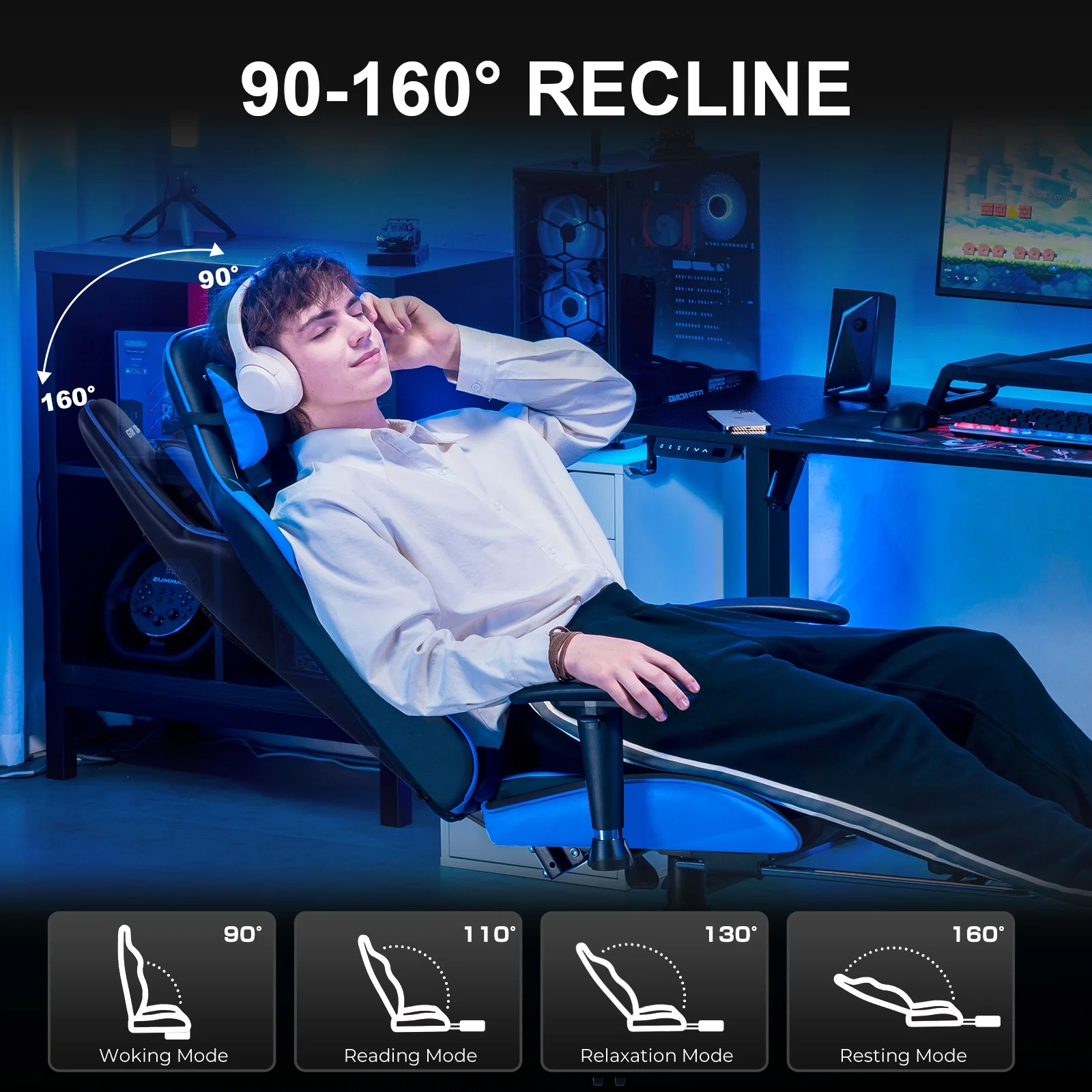GTRACING Gaming Chair, Ergonomic Office Desk Chair with Lumbar Support, PU Leather, Footrest & Adjustable Headrest, Red