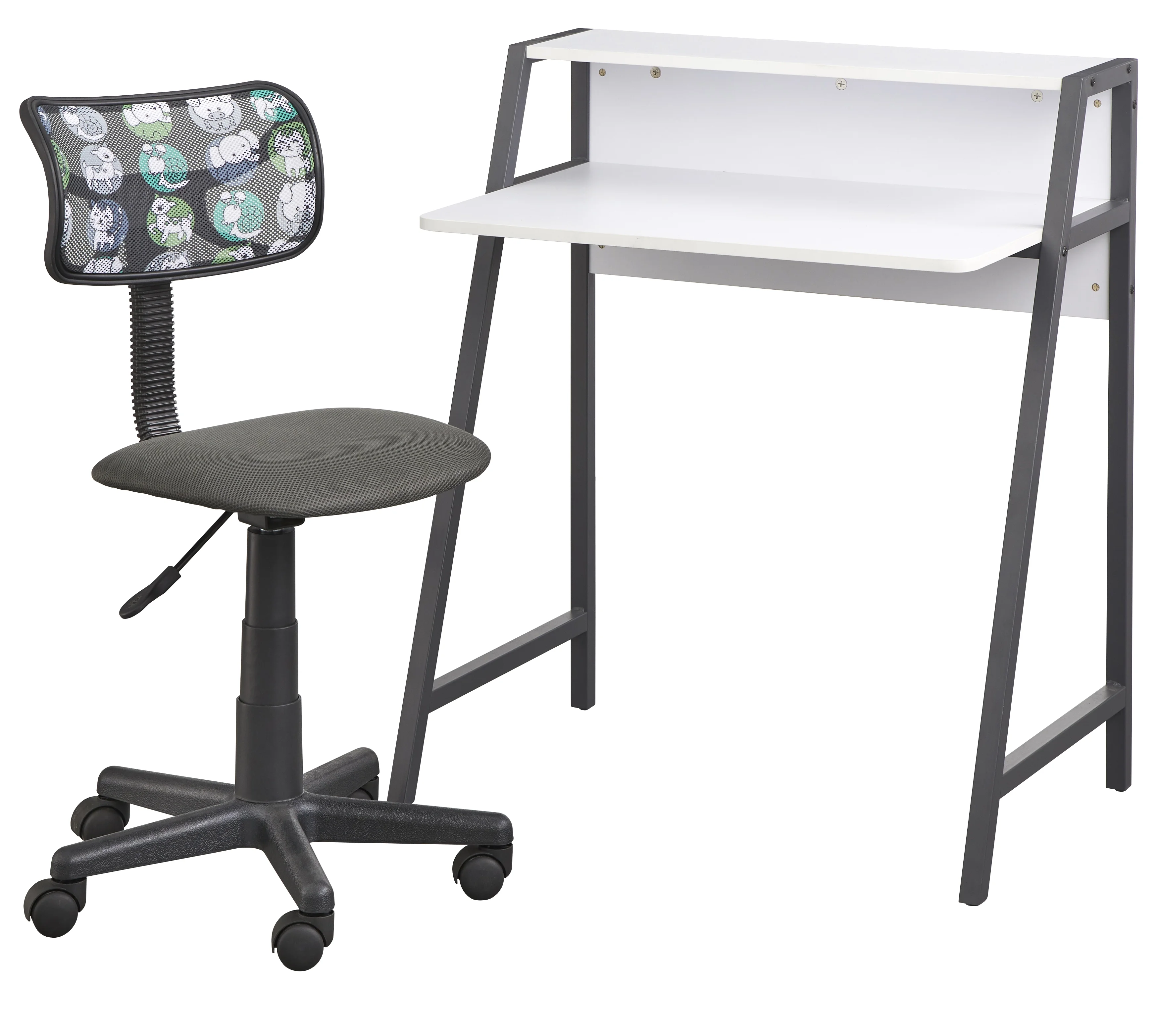 TMS Focus Kids Metal Frame Desk and Swivel Task Chair Set, Orange/White